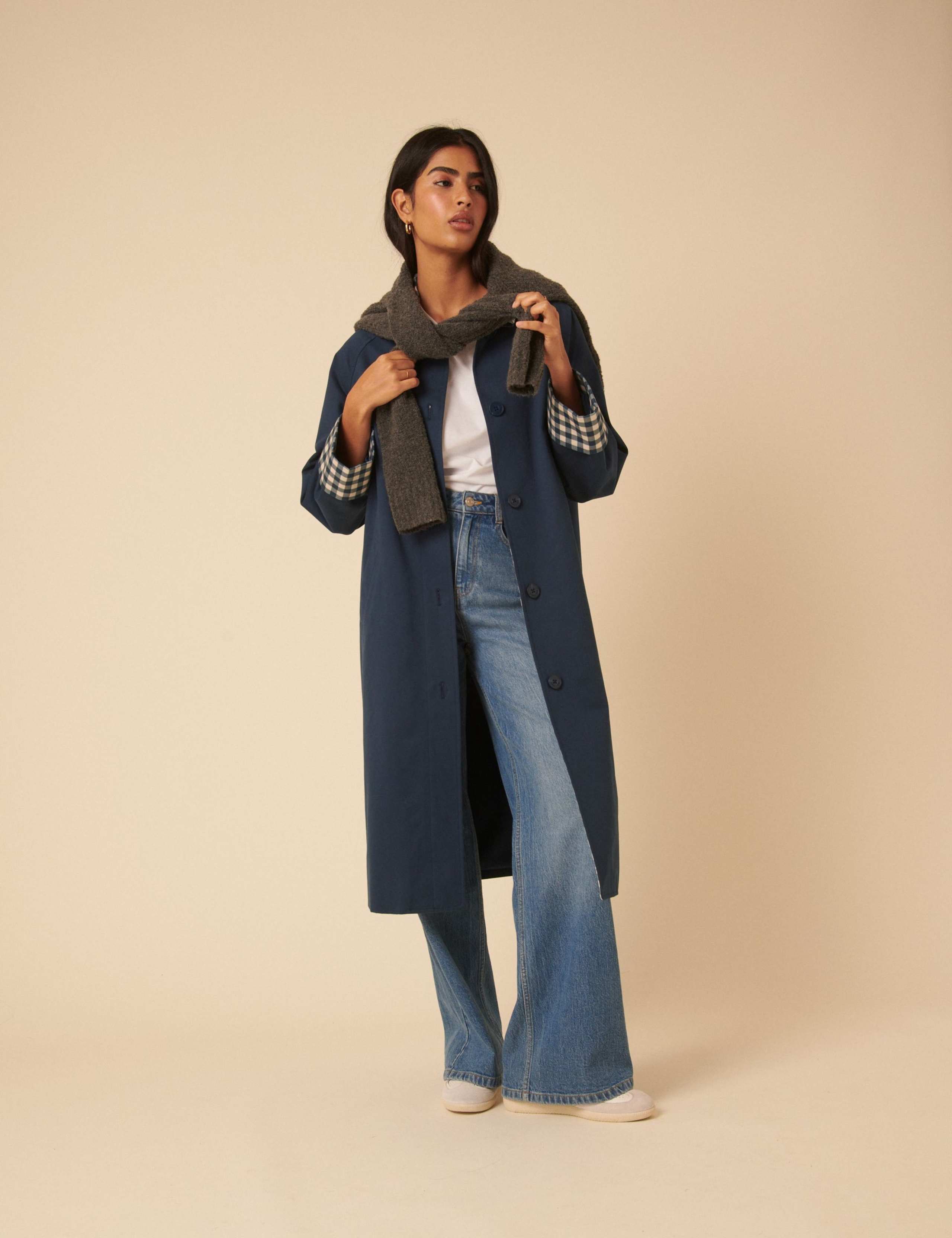 Pure Cotton Checked Trim Car Coat