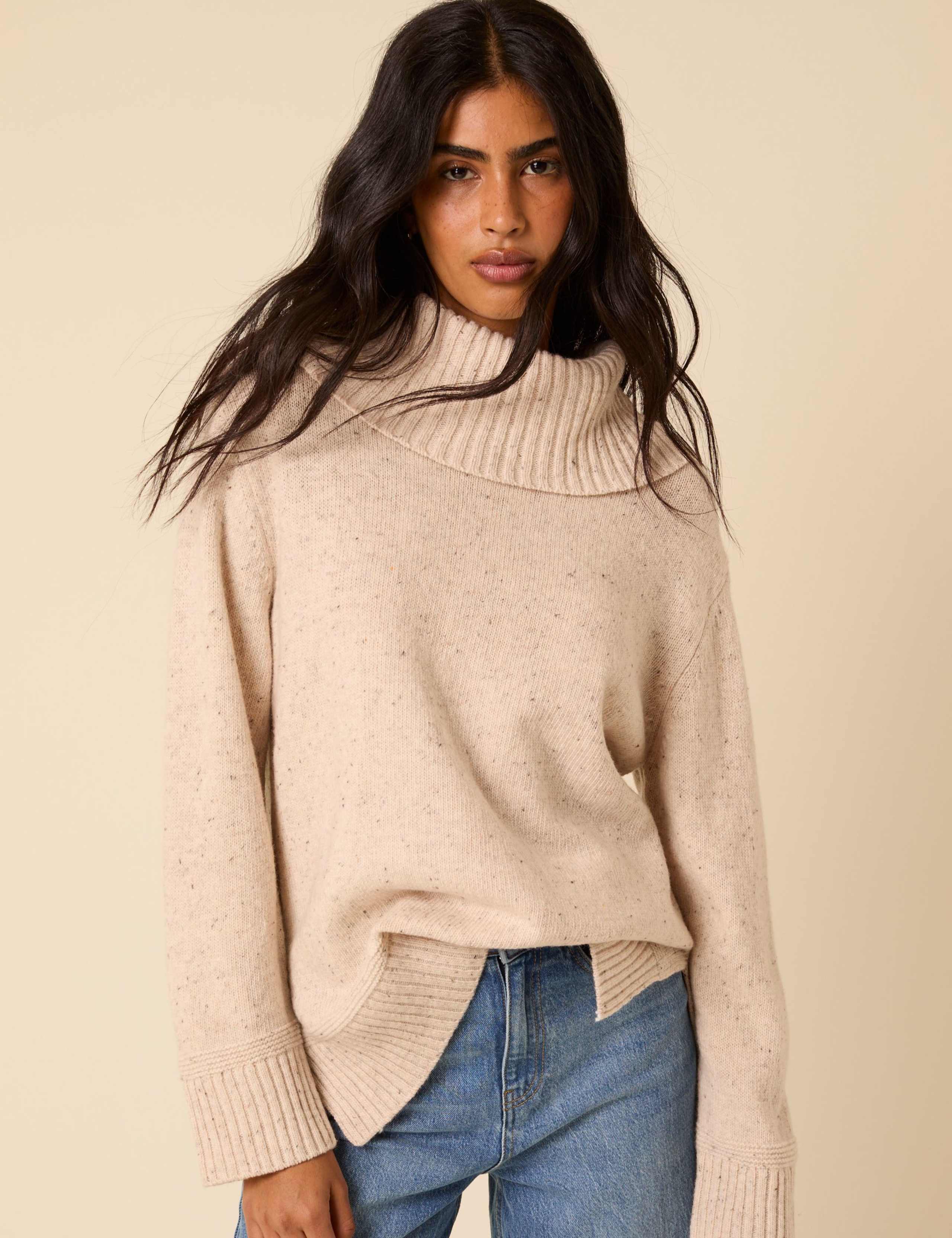 Roll Neck Relaxed Fit Jumper With Wool