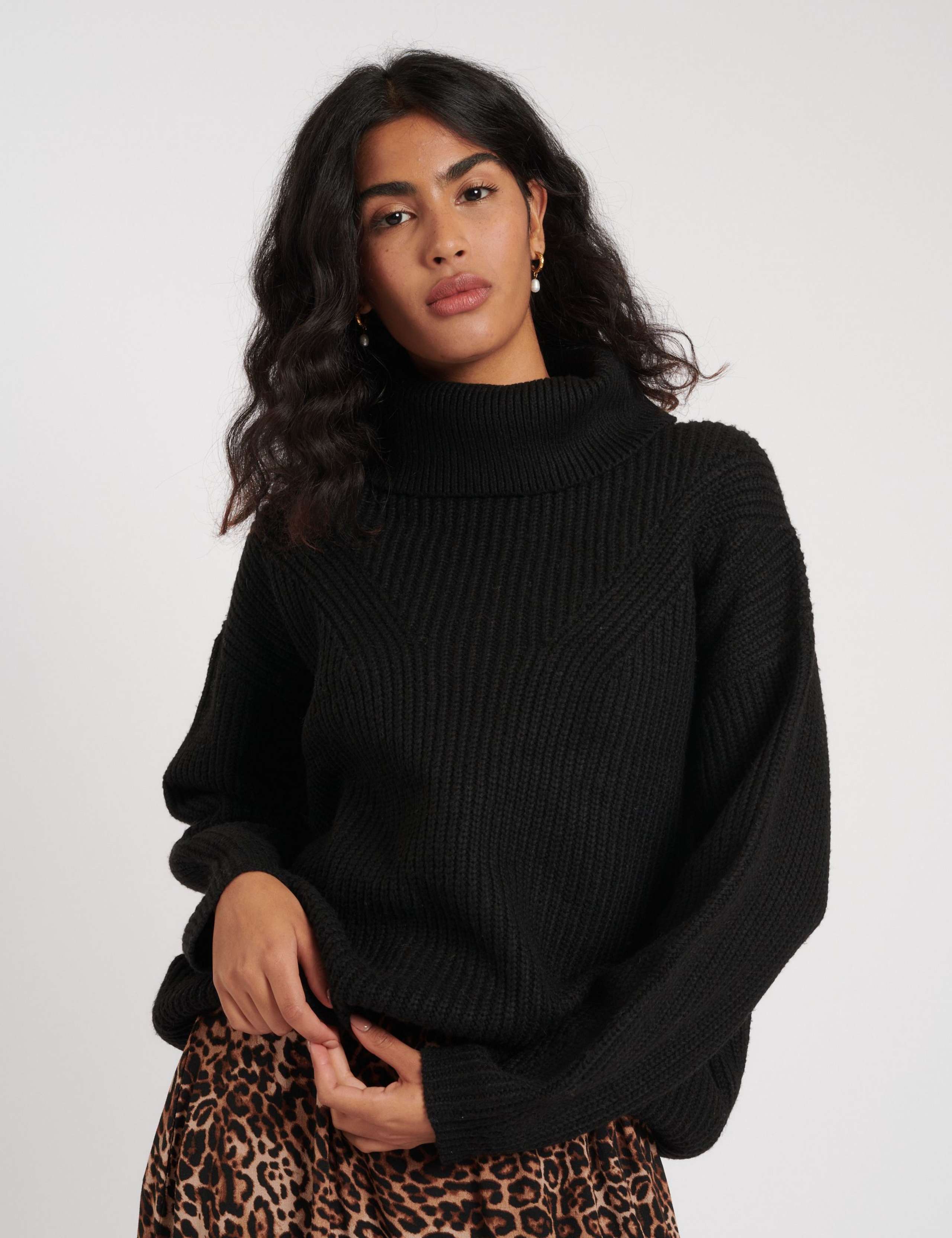 Cotton Rich Textured Roll Neck Jumper