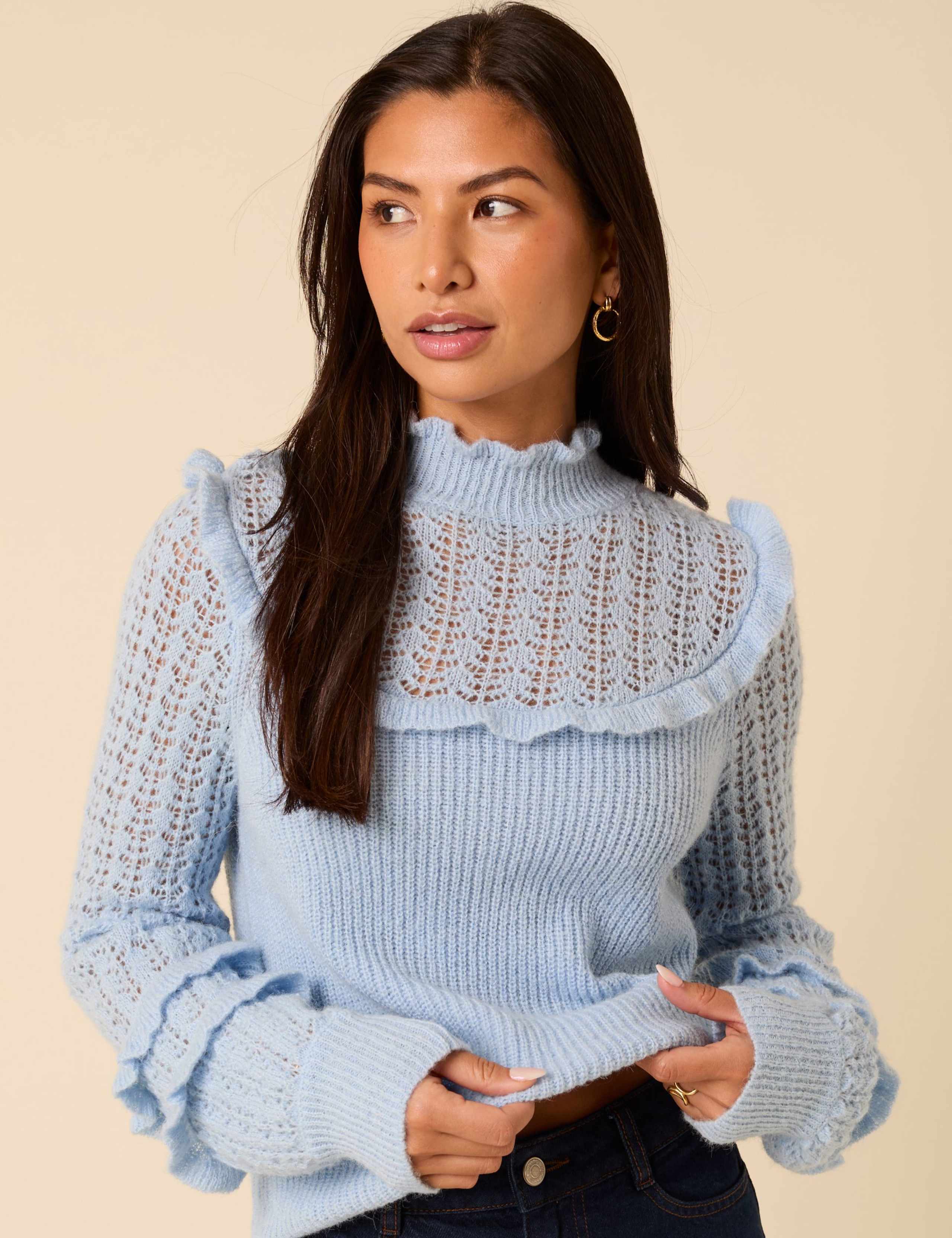 Pointelle Funnel Neck  Jumper