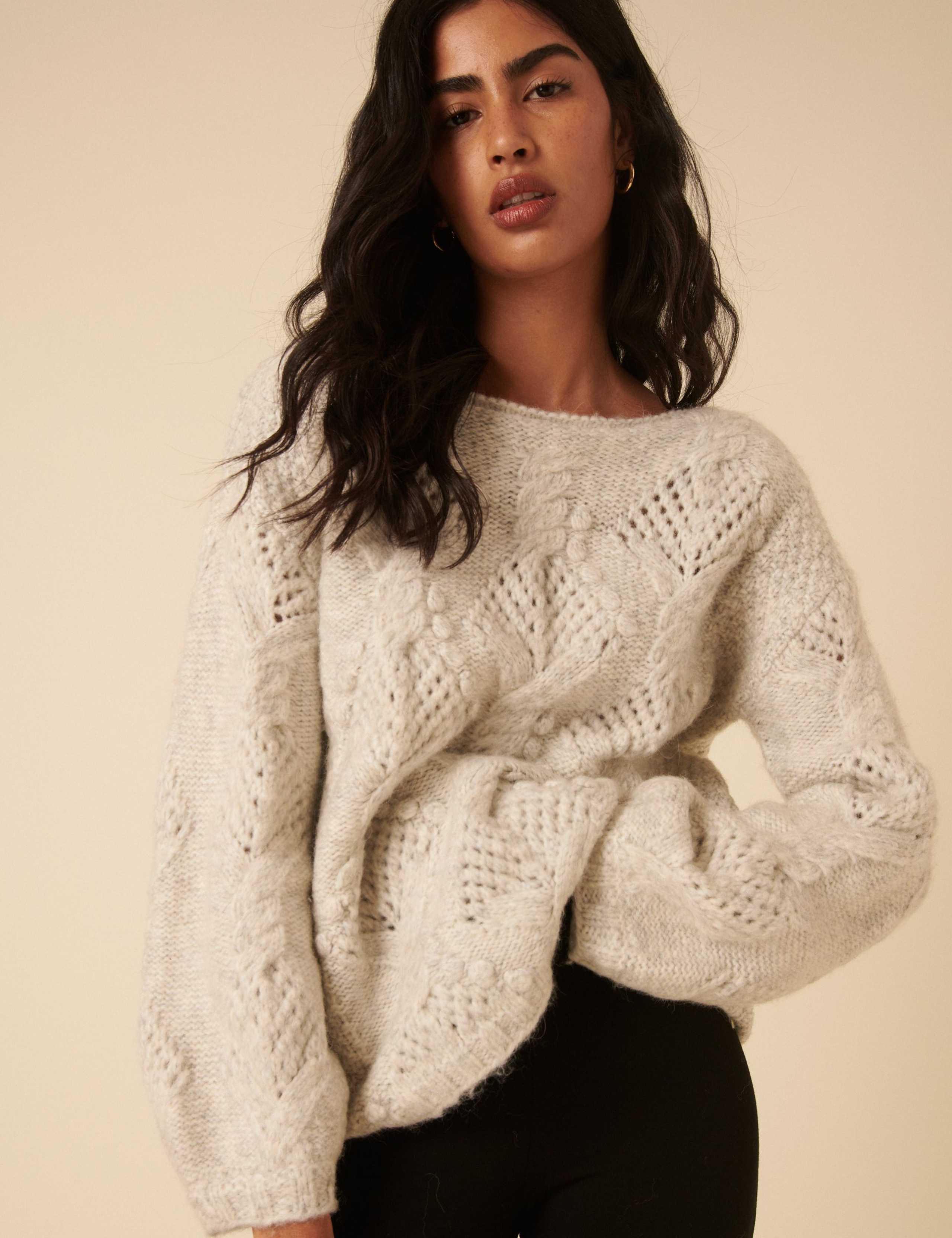 Textured Slash Neck Relaxed Jumper