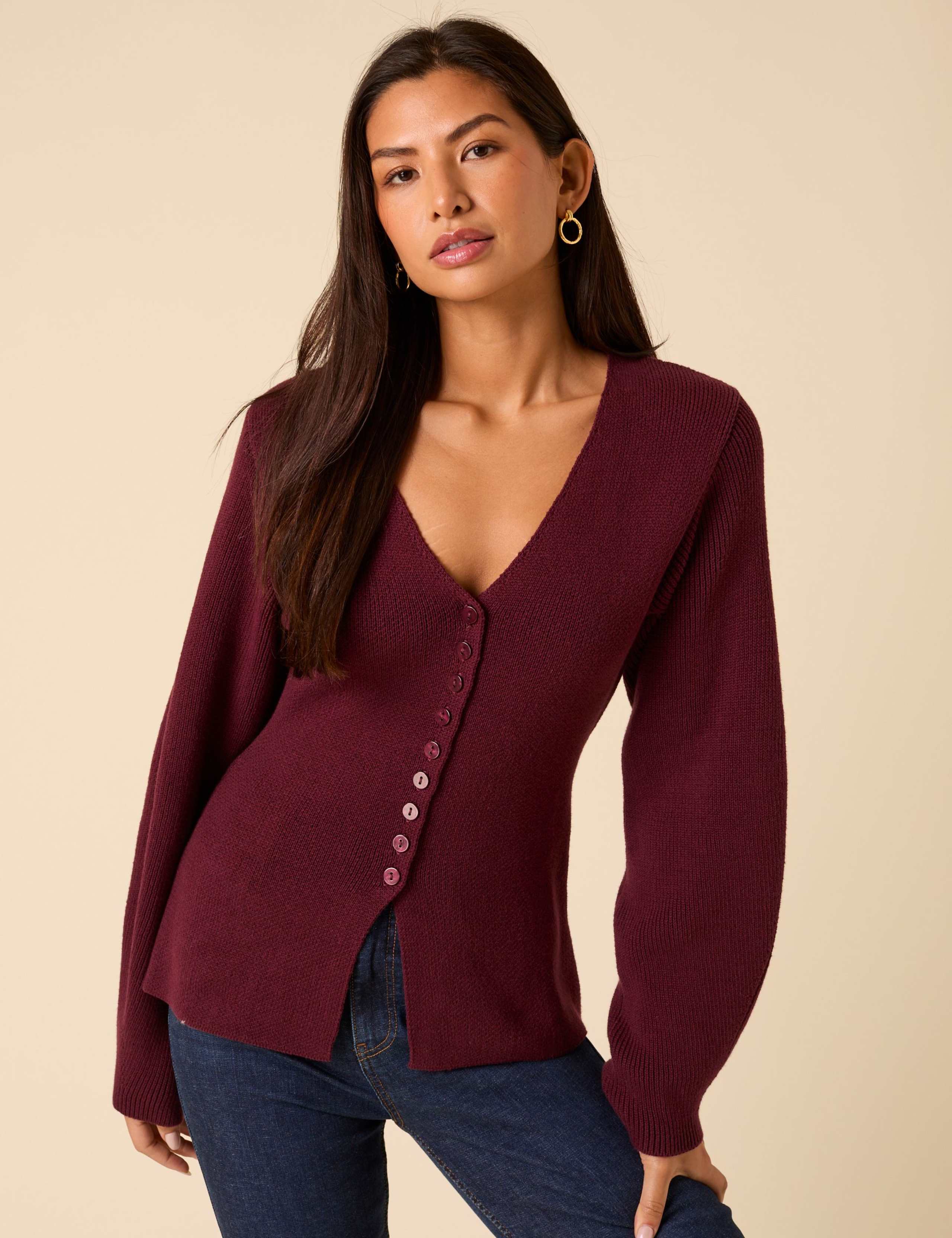 Pure Cotton Textured Barrel Sleeve Cardigan