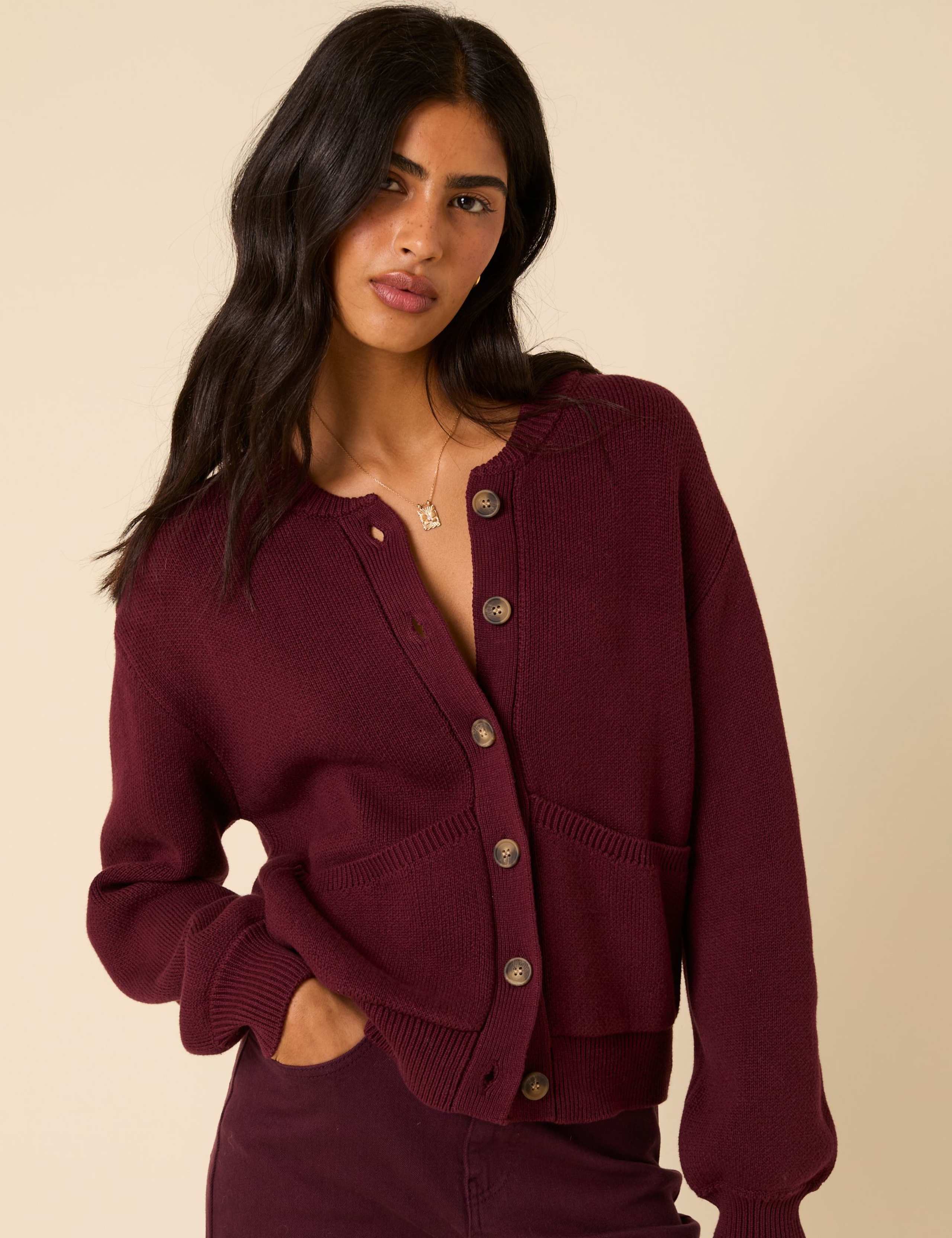 Cotton Ribbed Button Front Cardigan