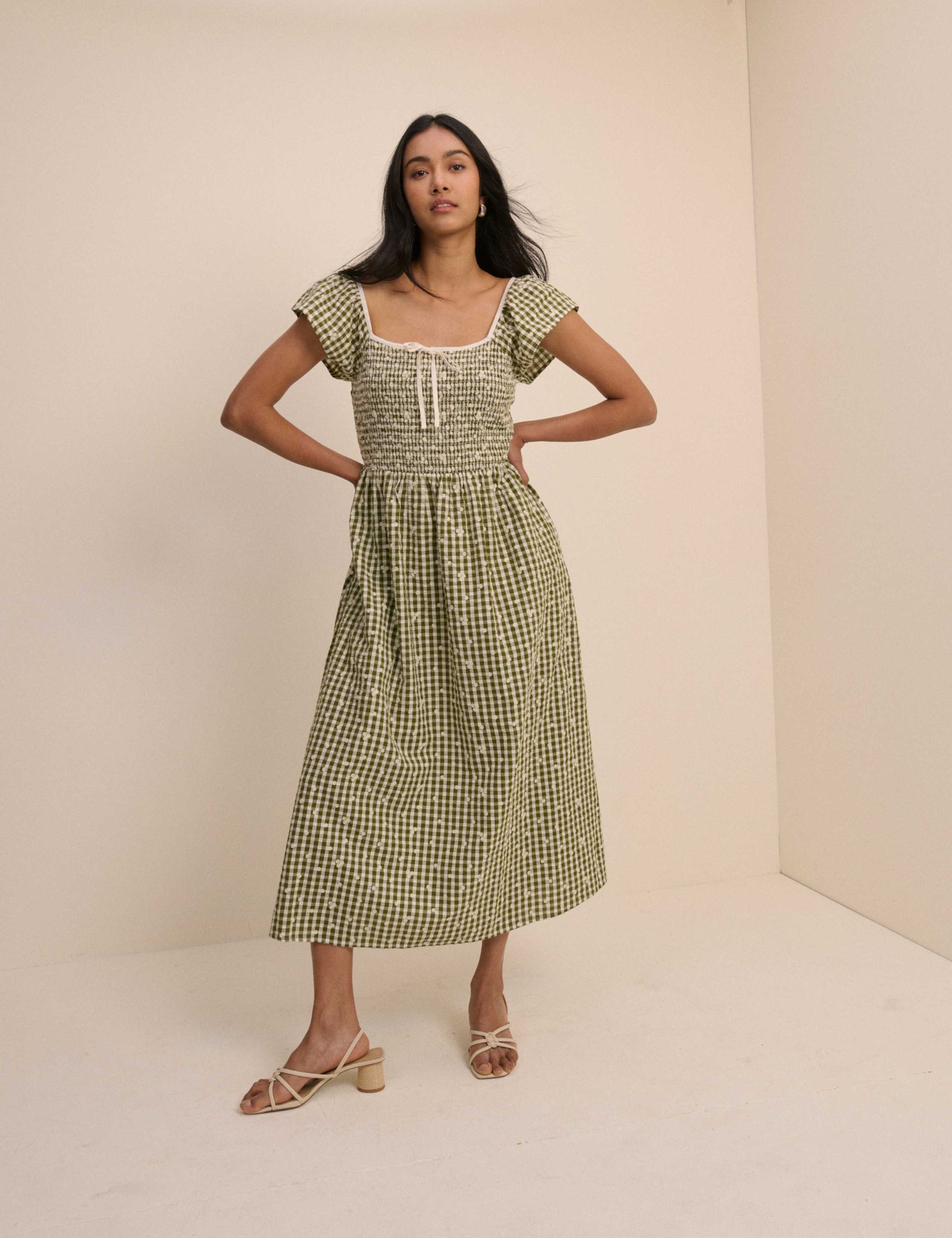 Pure Cotton Checked Midi Skater Dress