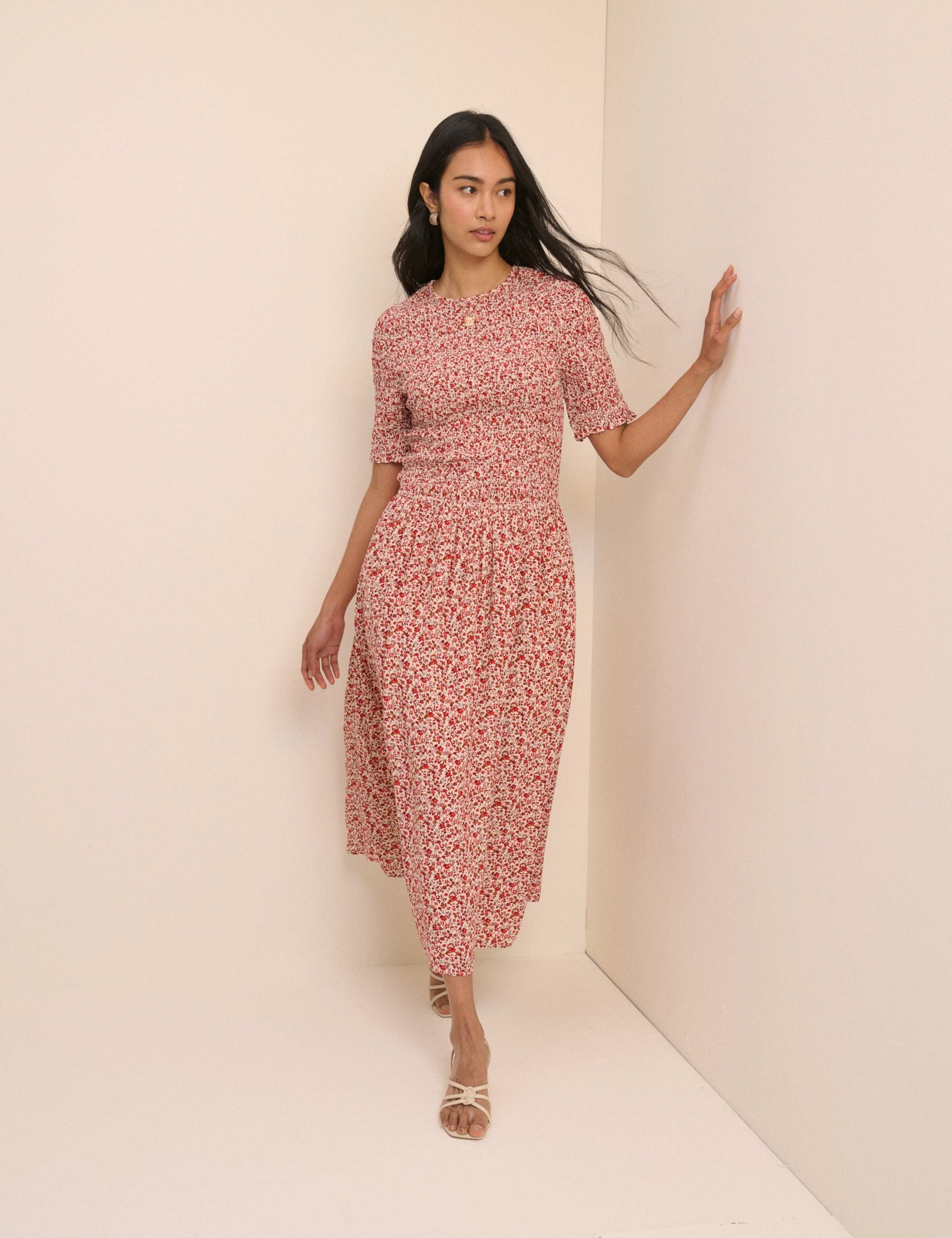 Pure Cotton Checked Midaxi Smock Dress