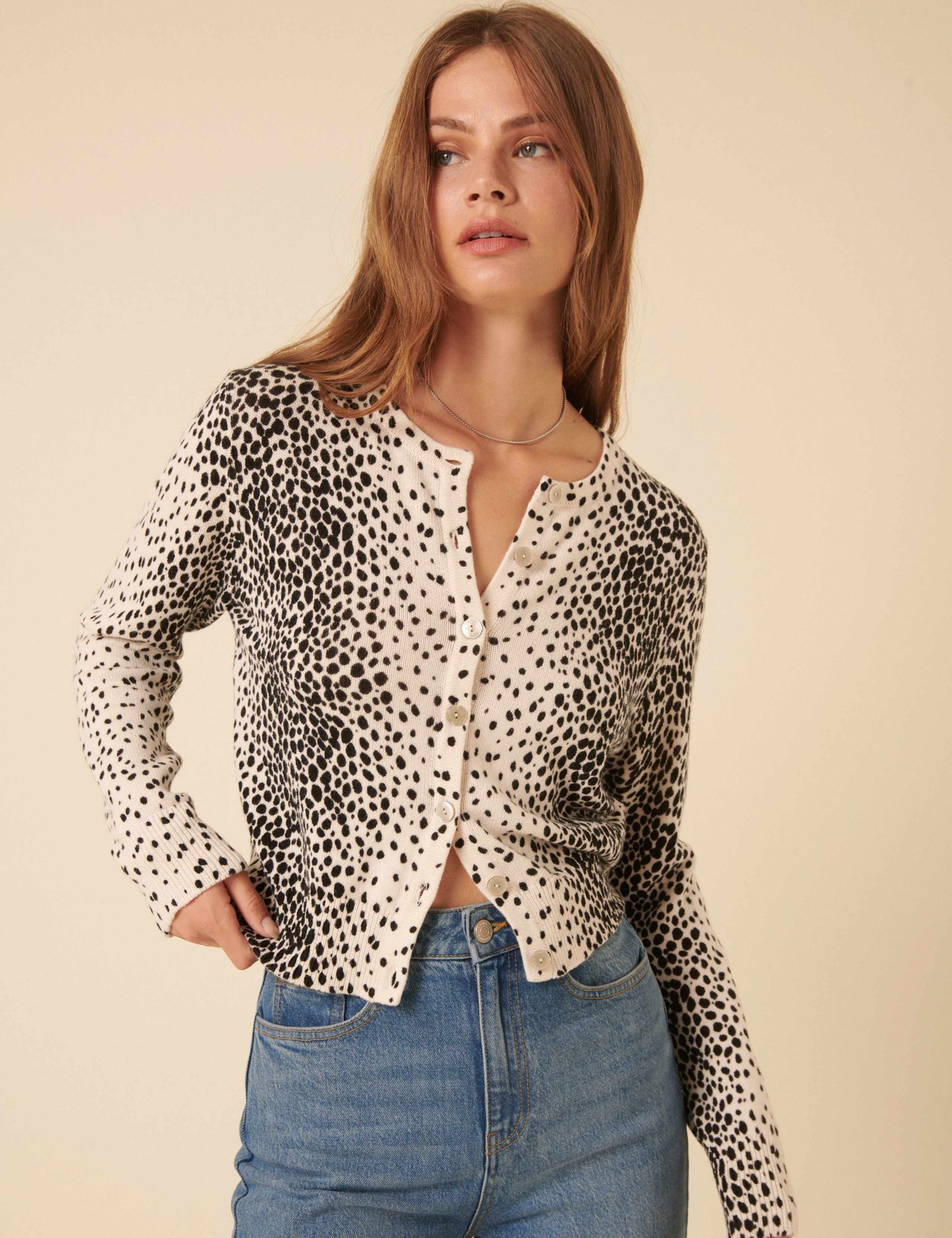 Cotton Rich Animal Print Cardigan with Wool