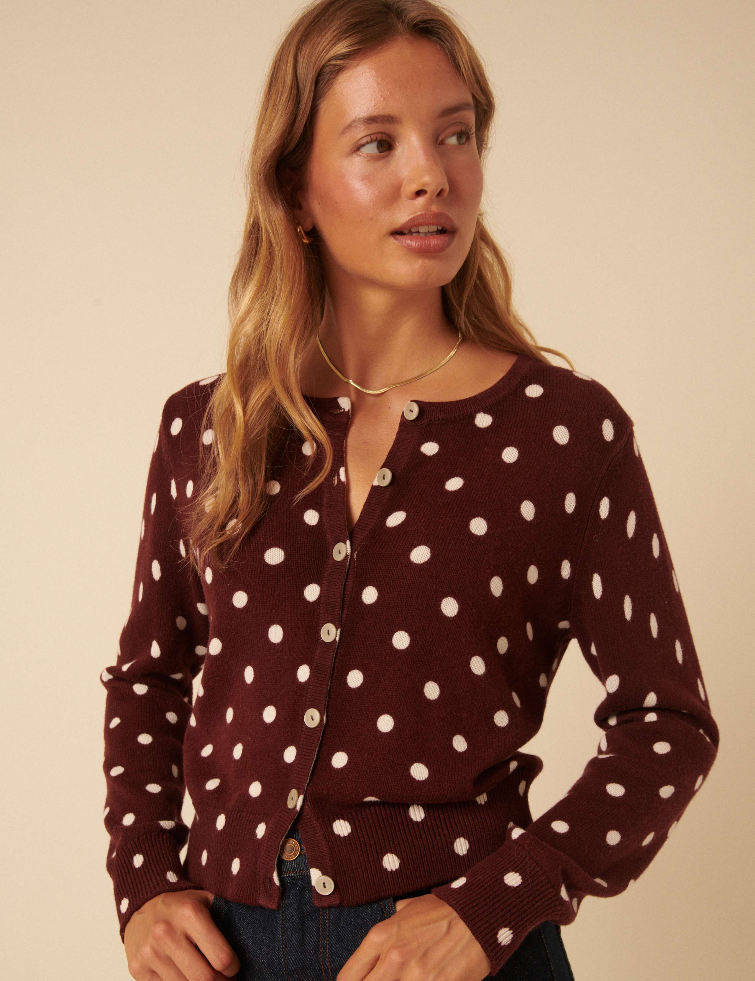 Cotton Rich Spot Print Cardigan with Wool