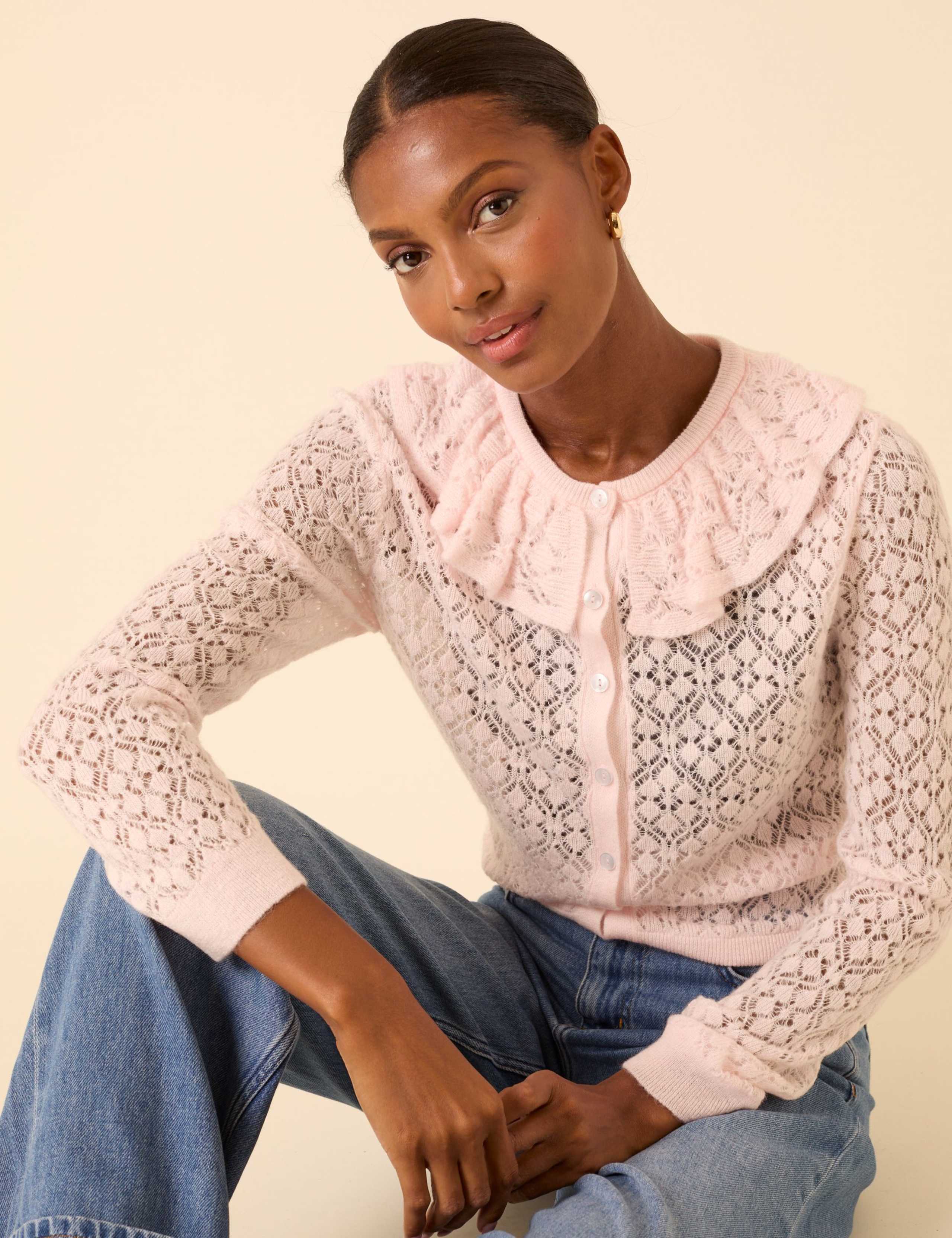 Lace Detail Collared Cardigan
