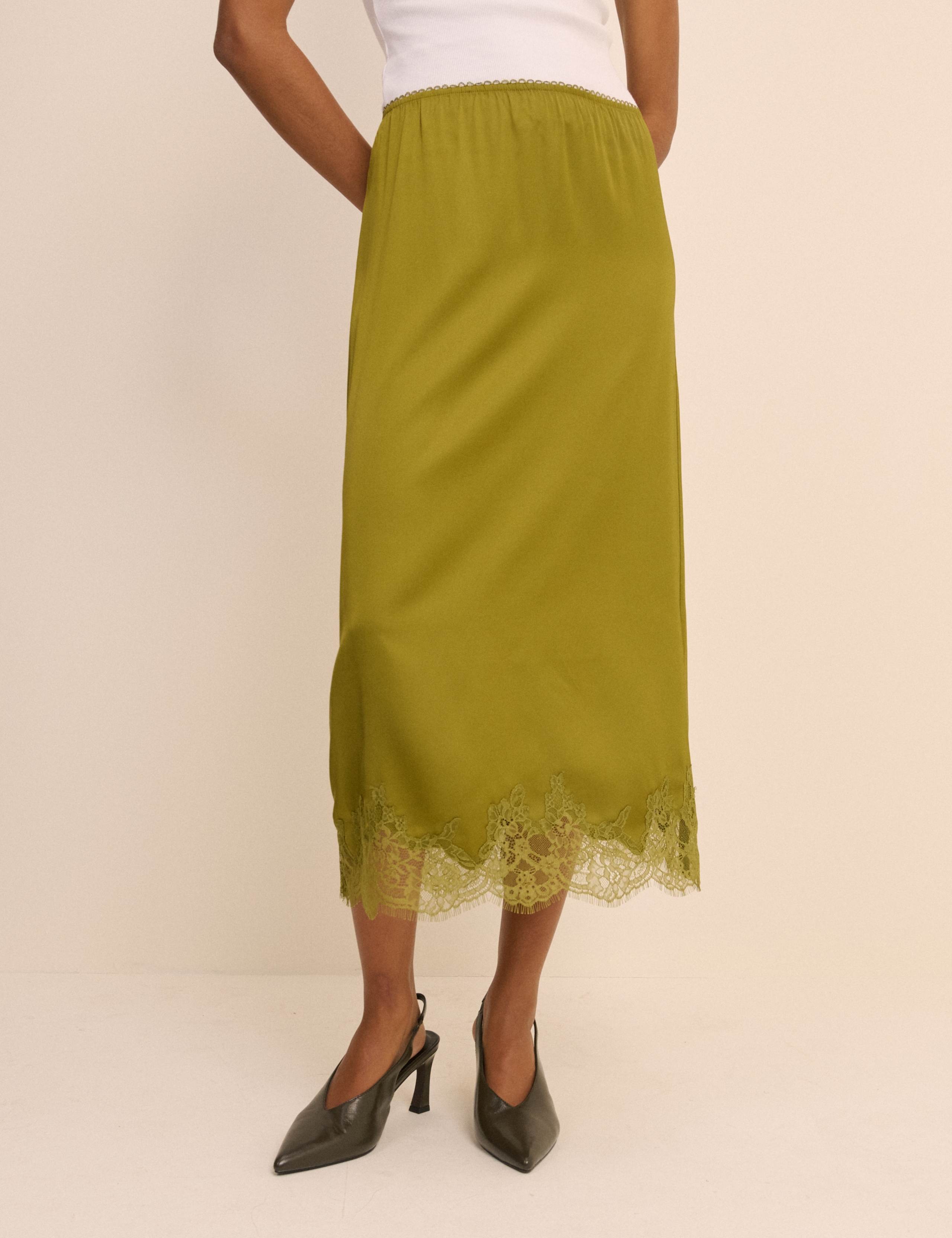 Lace Detail Midi Slip Skirt