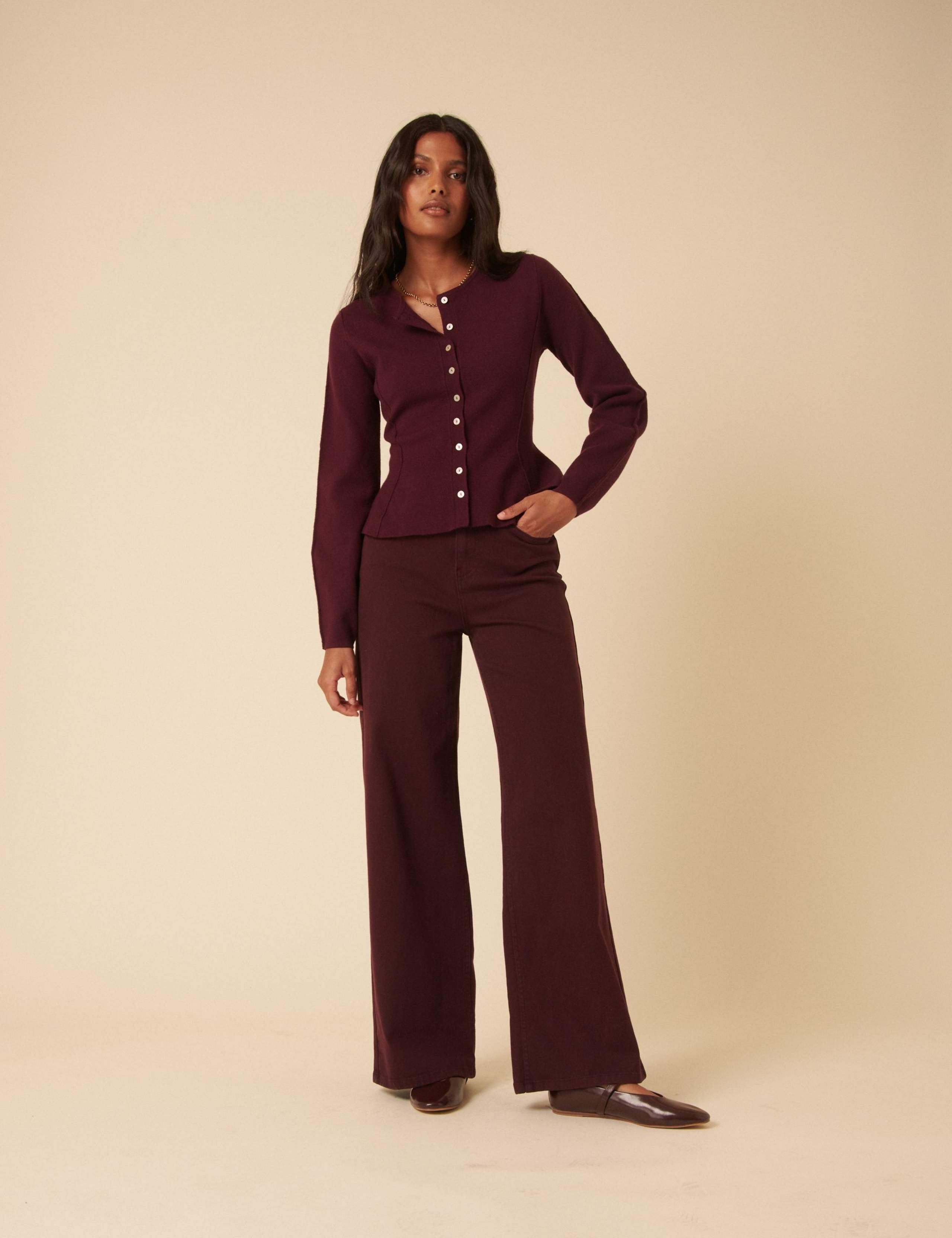 Crew Neck Peplum Waisted Cardigan