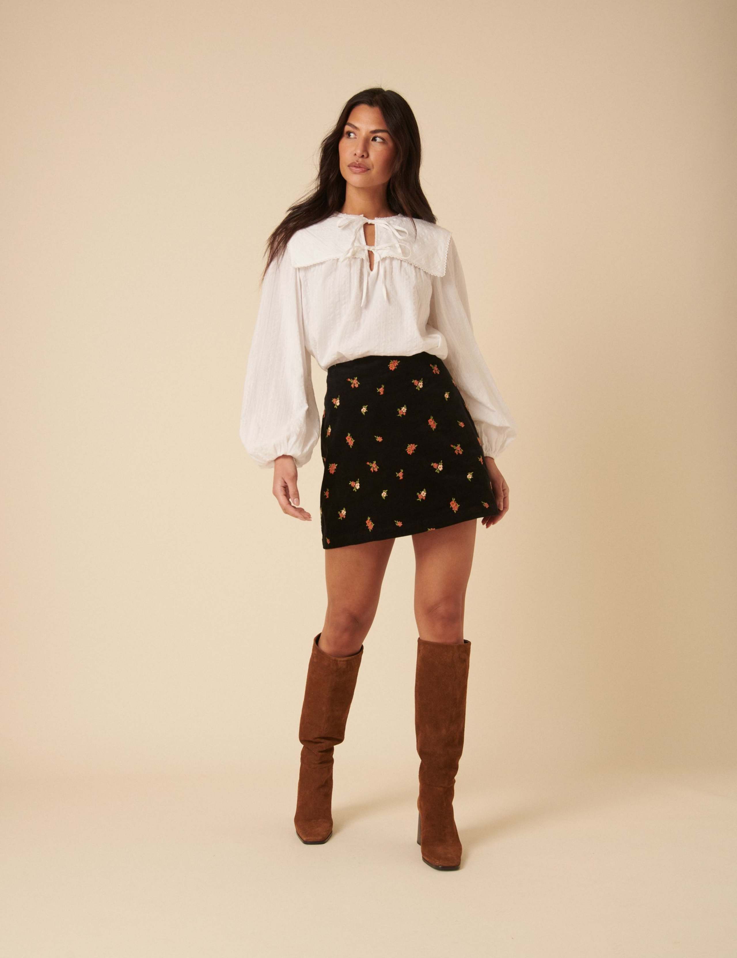 Pure Cotton Embroidered Mini A-Line Skirt