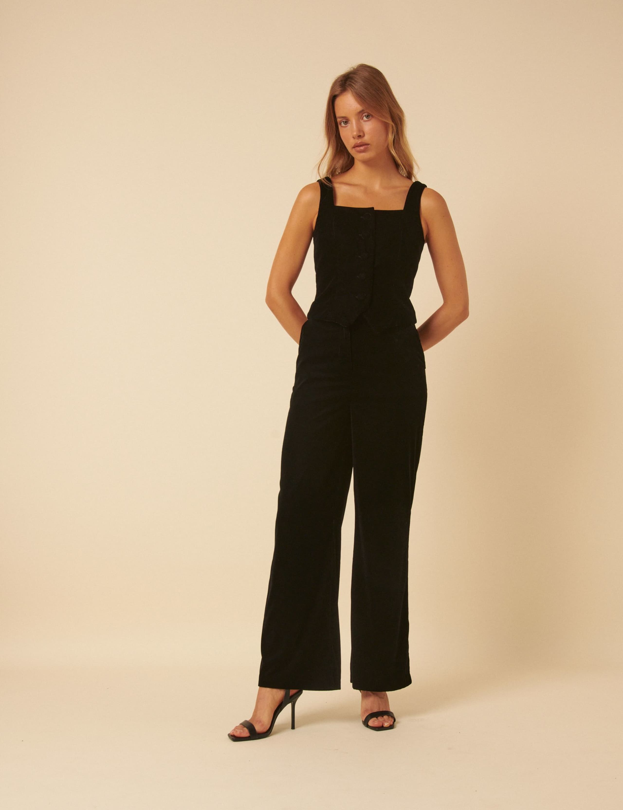 Velvet Slim Fit Straight Leg Trousers