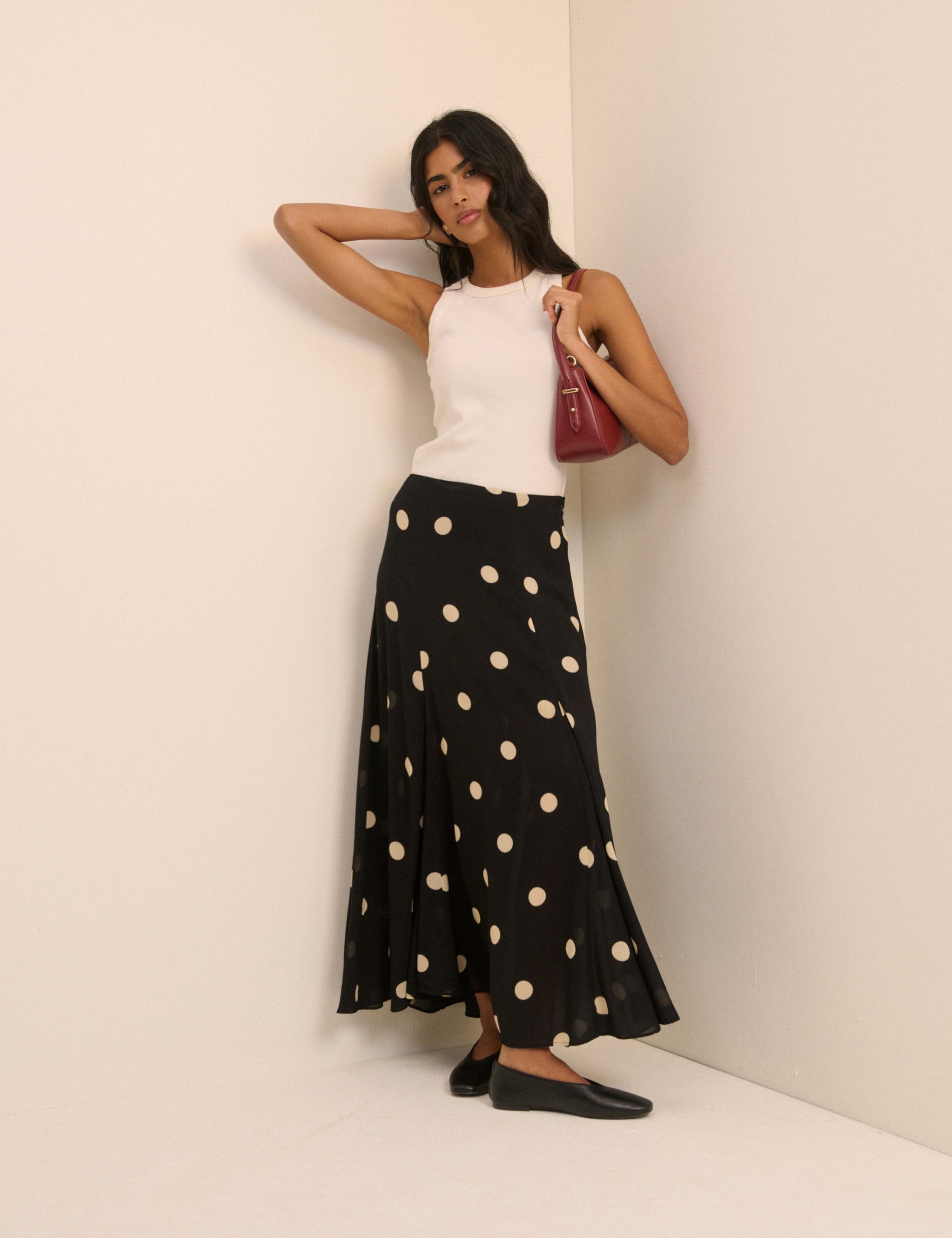 Polka Dot Maxi A-Line Skirt