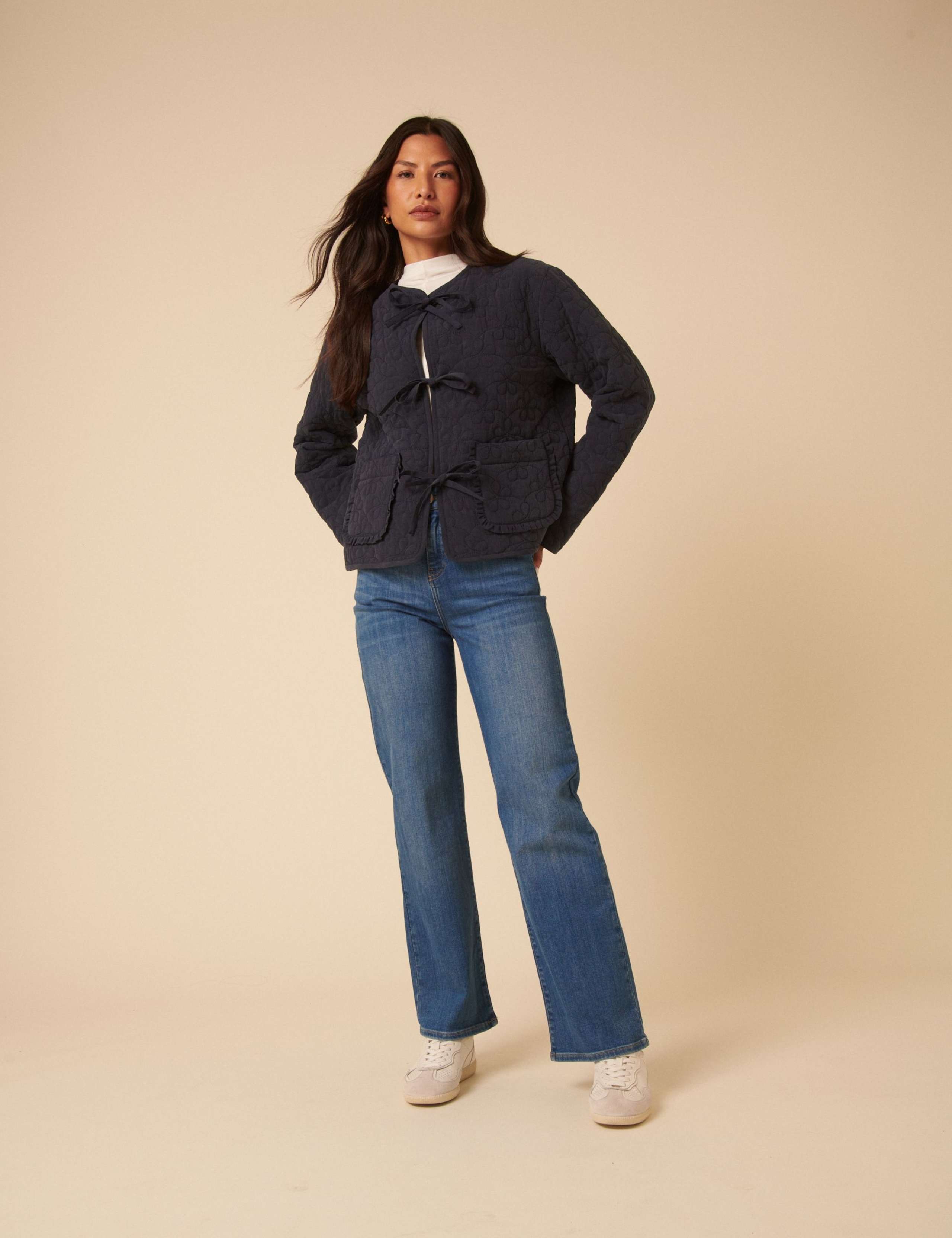 Pure Lyocell Tie Front Quilted Bomber Jacket
