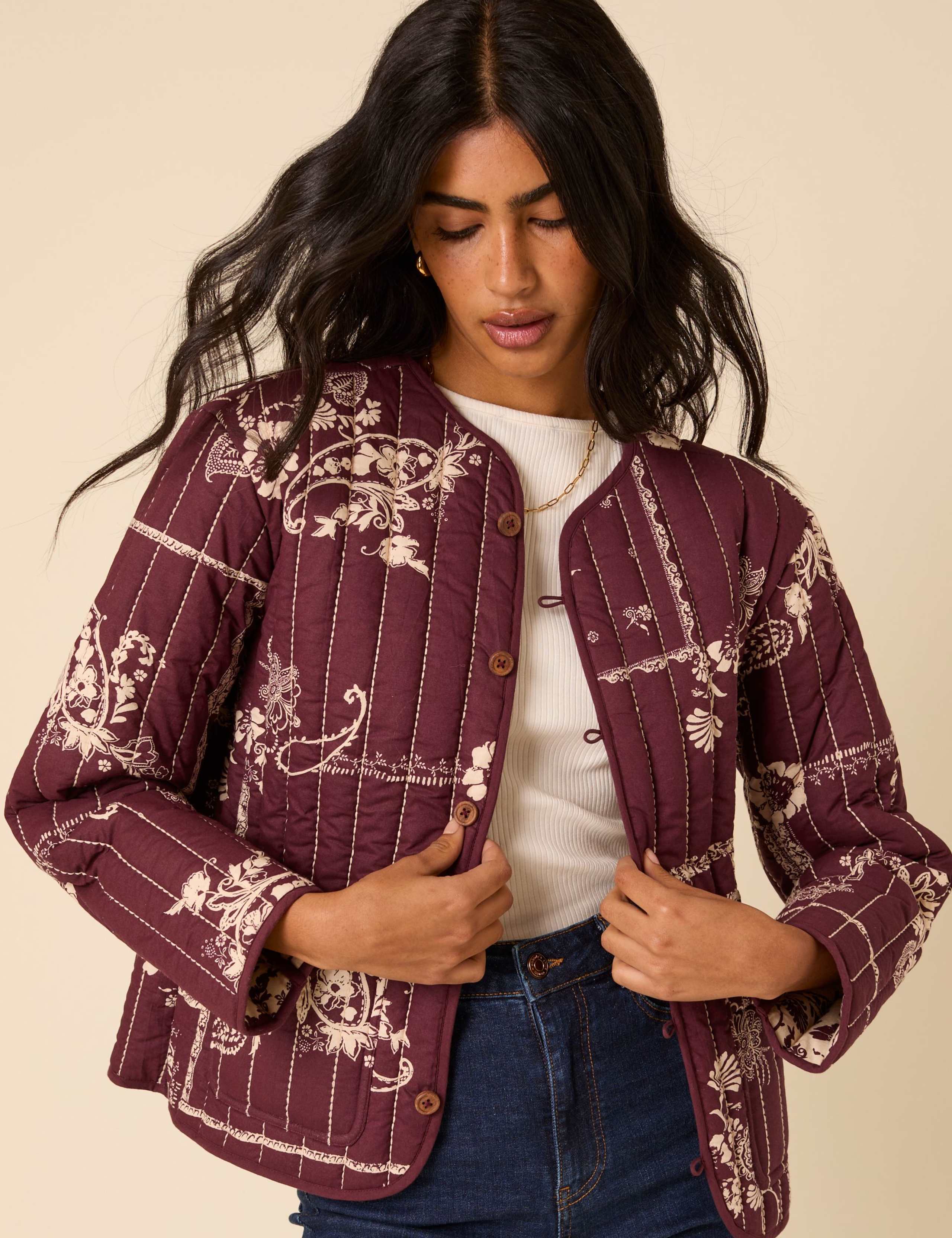 Stitched Quilted Floral Jacket