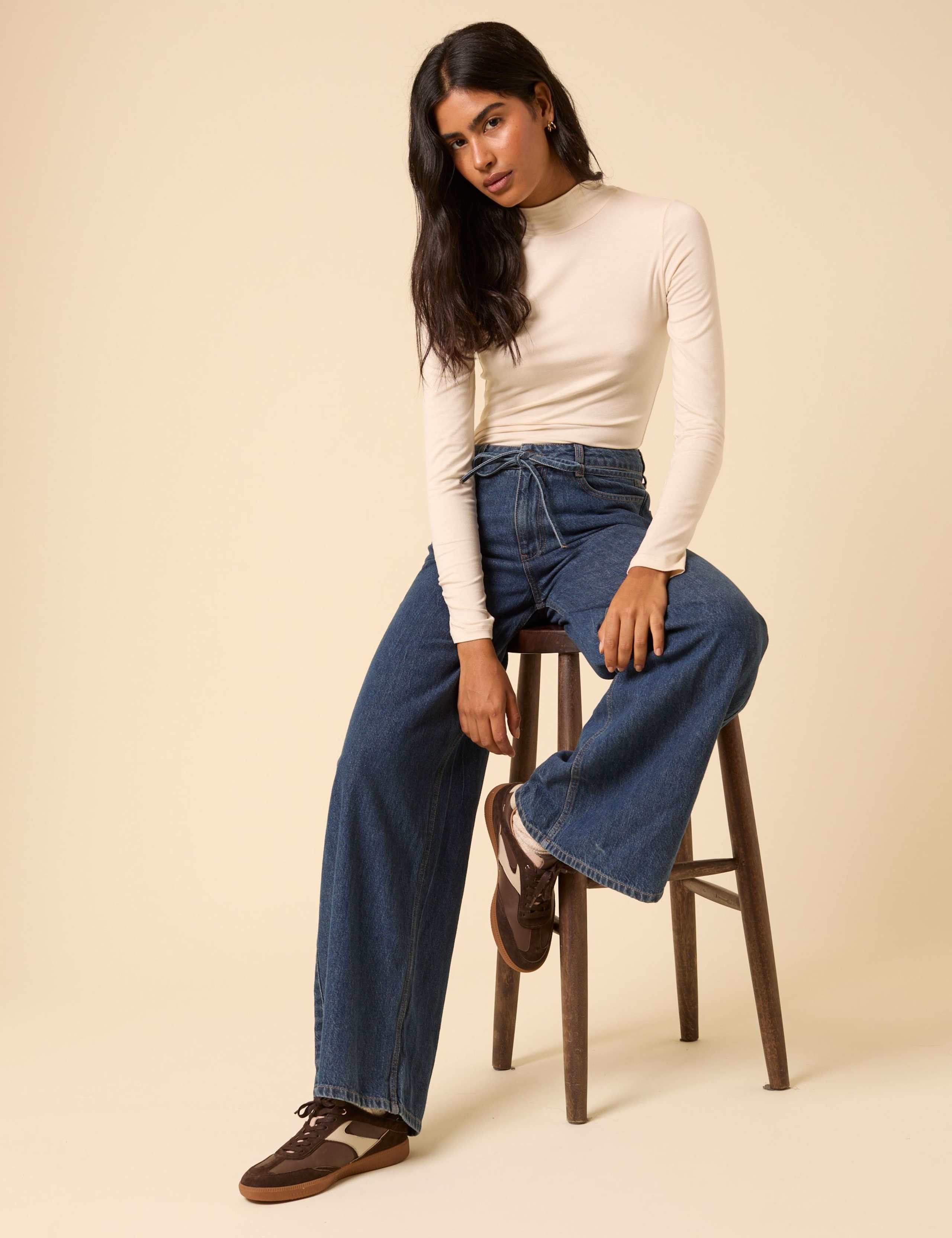Tie Waist Wide Leg Jeans