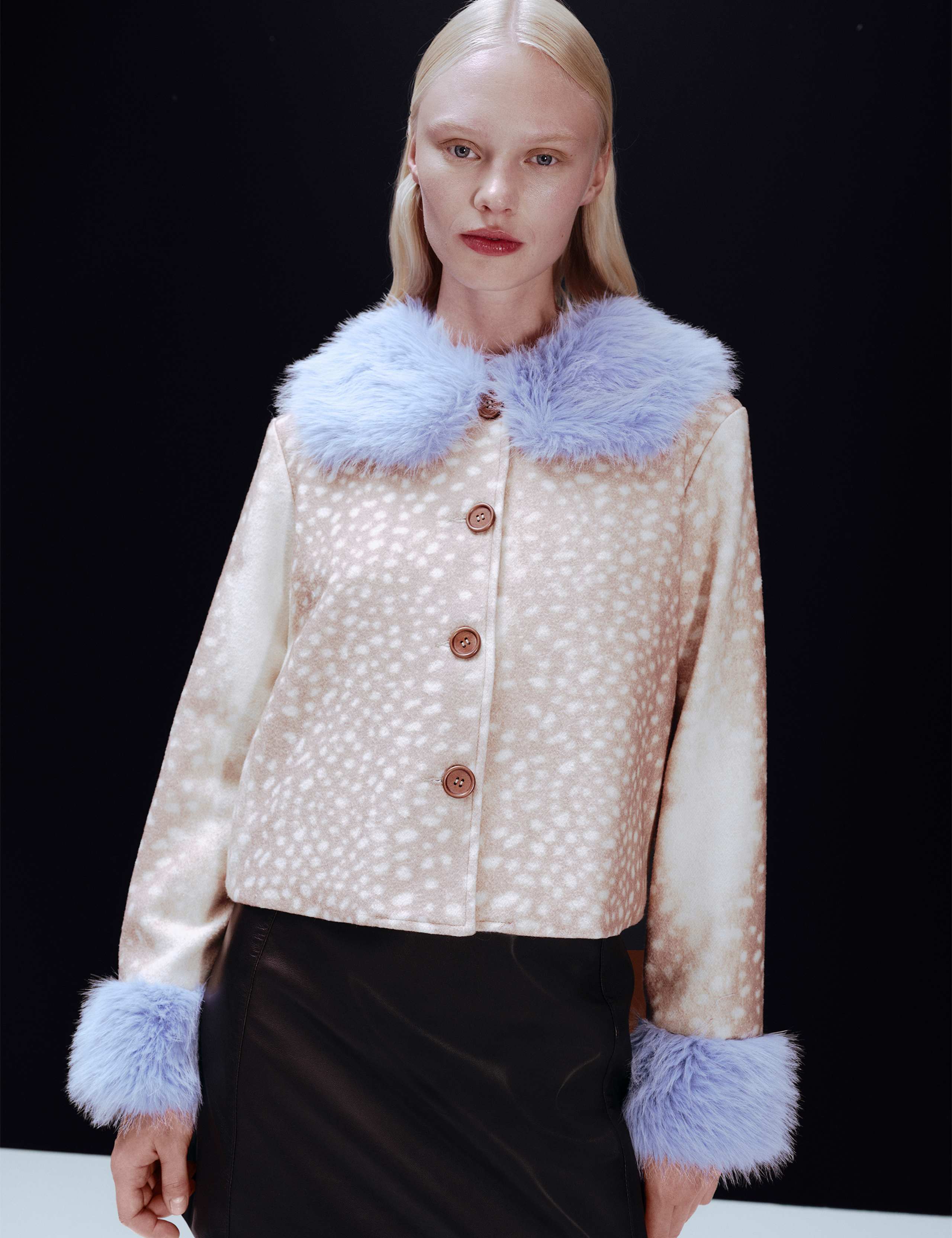 Animal Print Faux Fur Trim Short Jacket