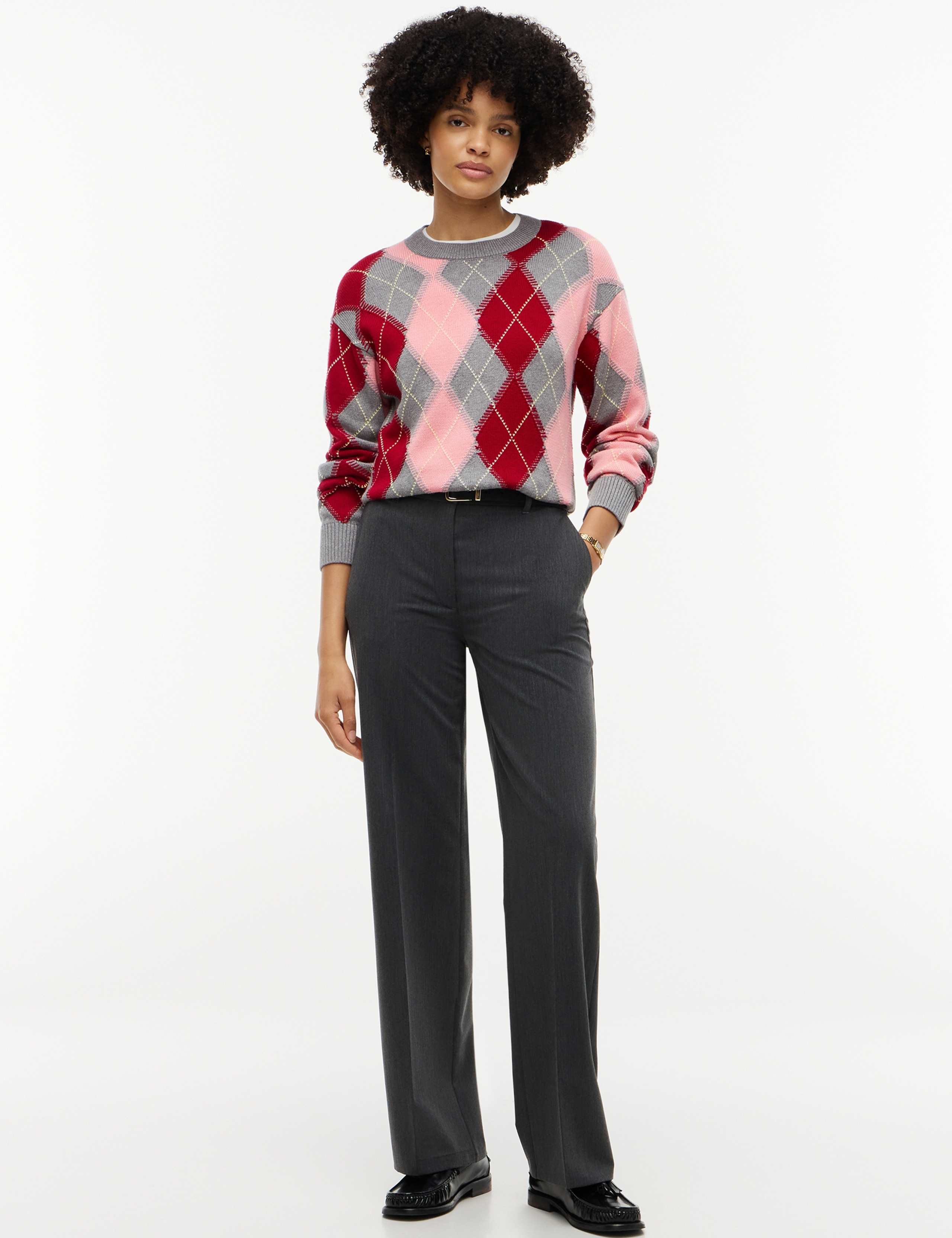 Pure Cotton Argyle Crew Neck Jumper