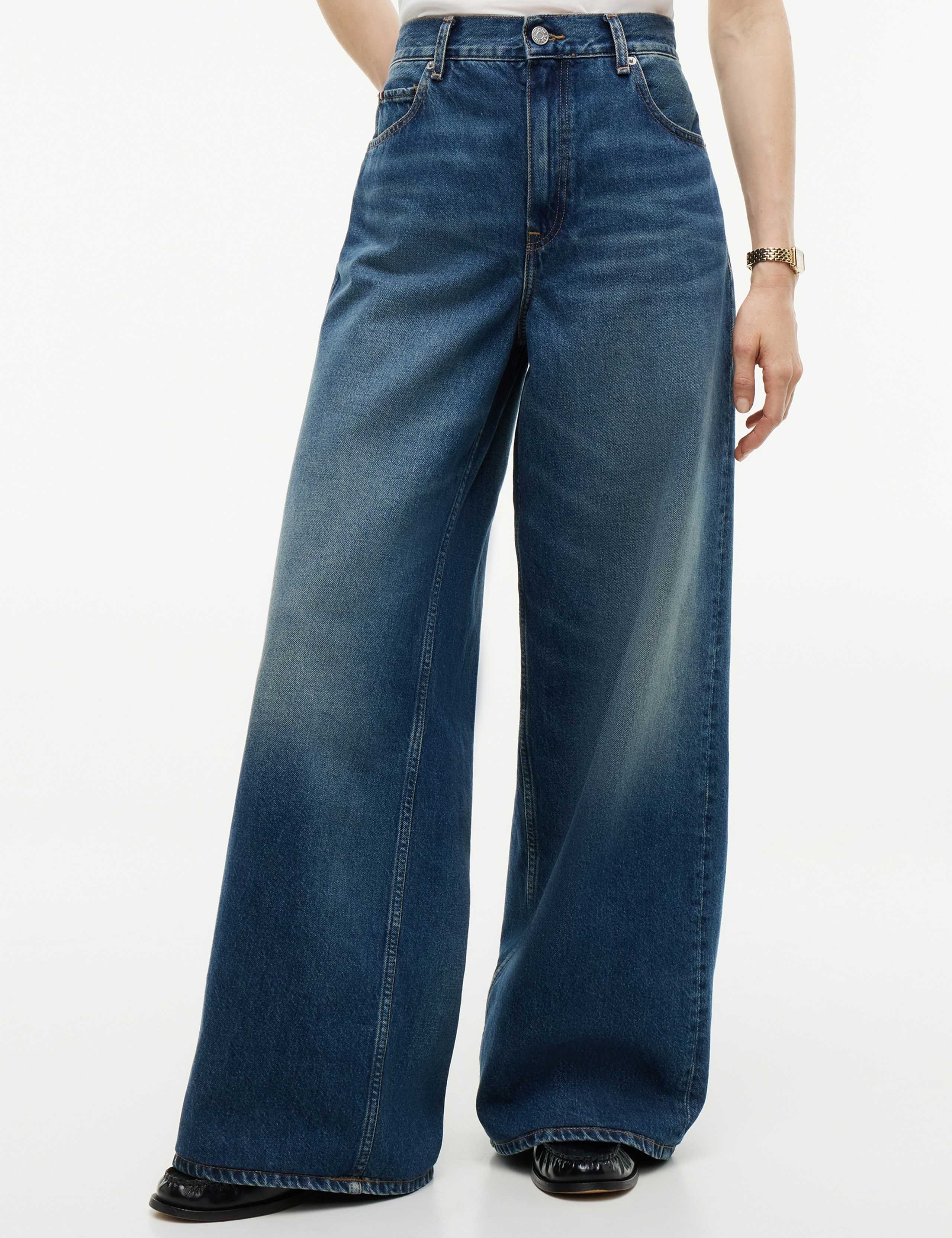 High Waisted Faded Wide Leg Jeans