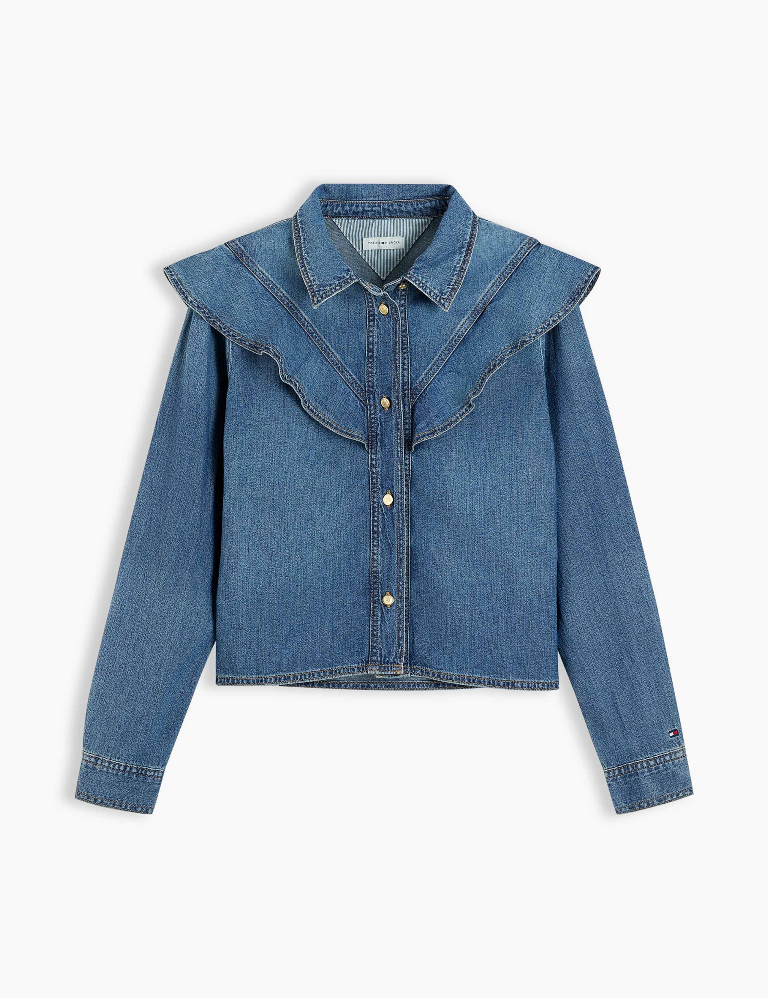 Denim Collared Ruffle Shirt
