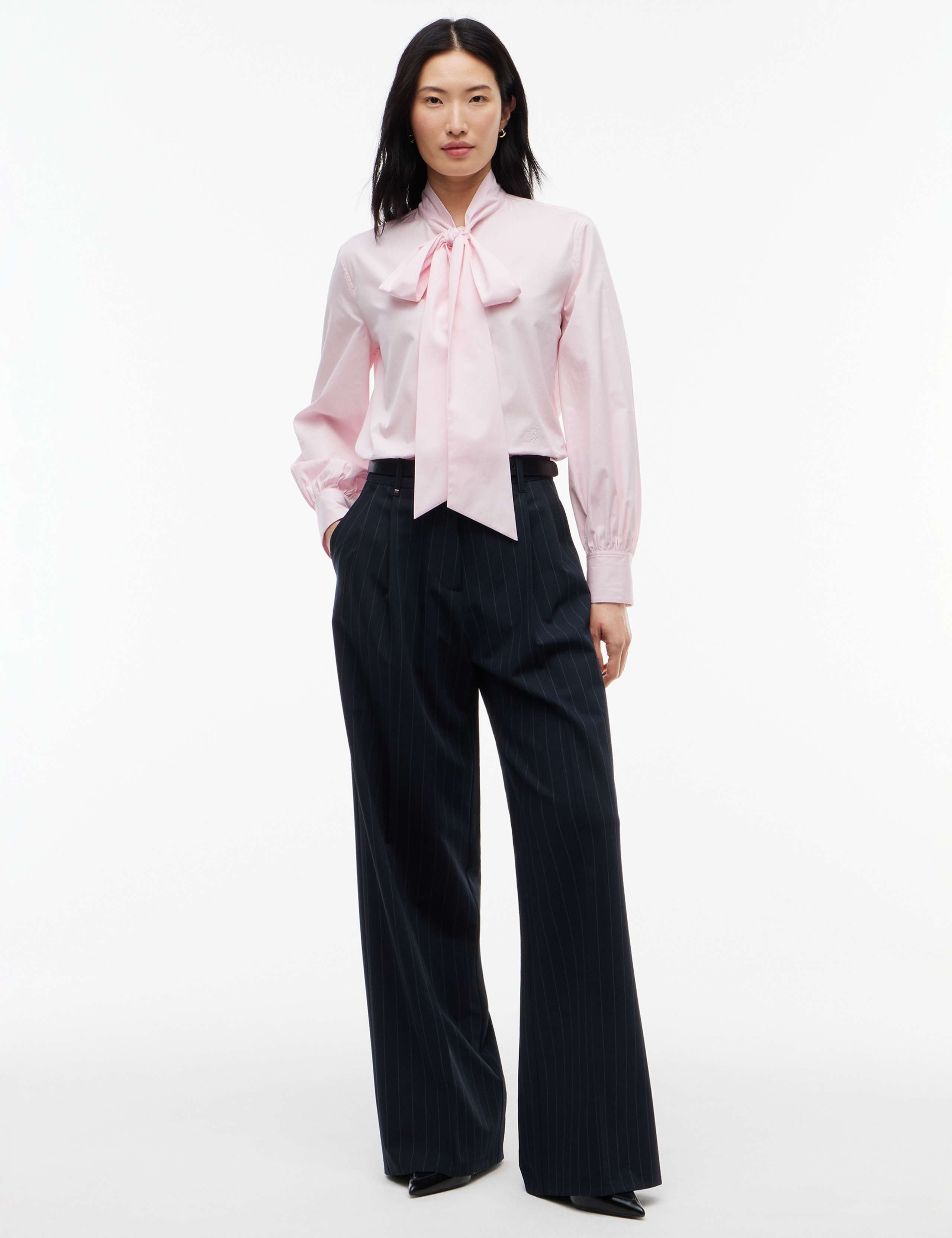 Pure Cotton Poplin Tie Neck Shirt