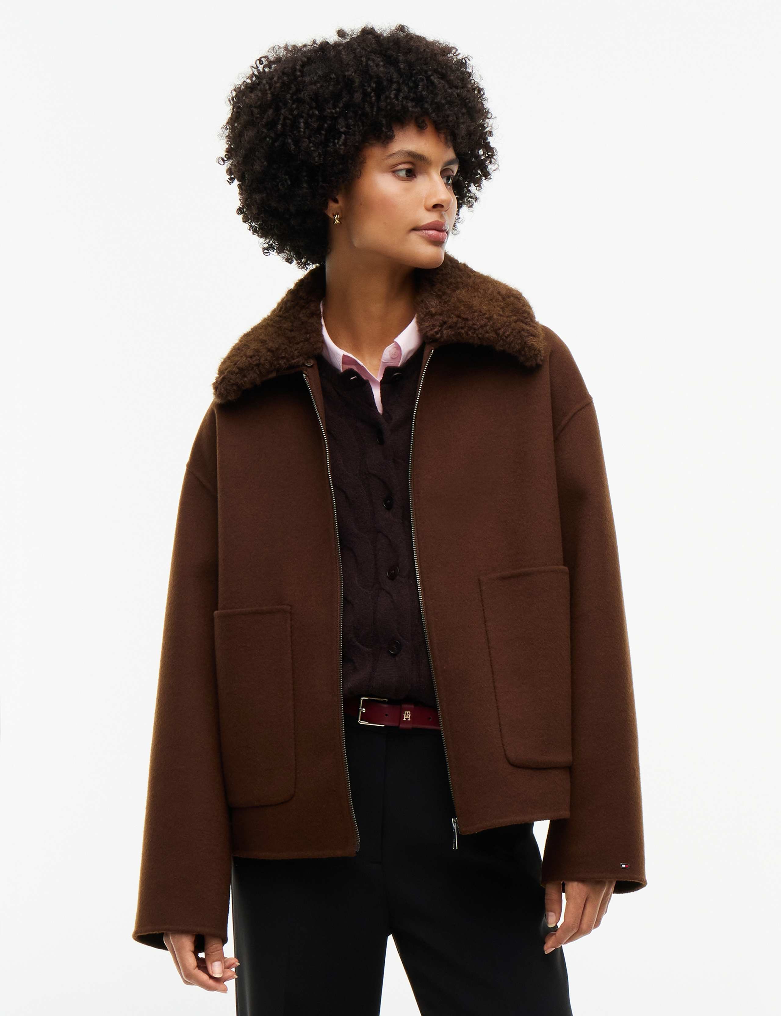 Wool Rich Collared Zip-Through Bomber Jacket