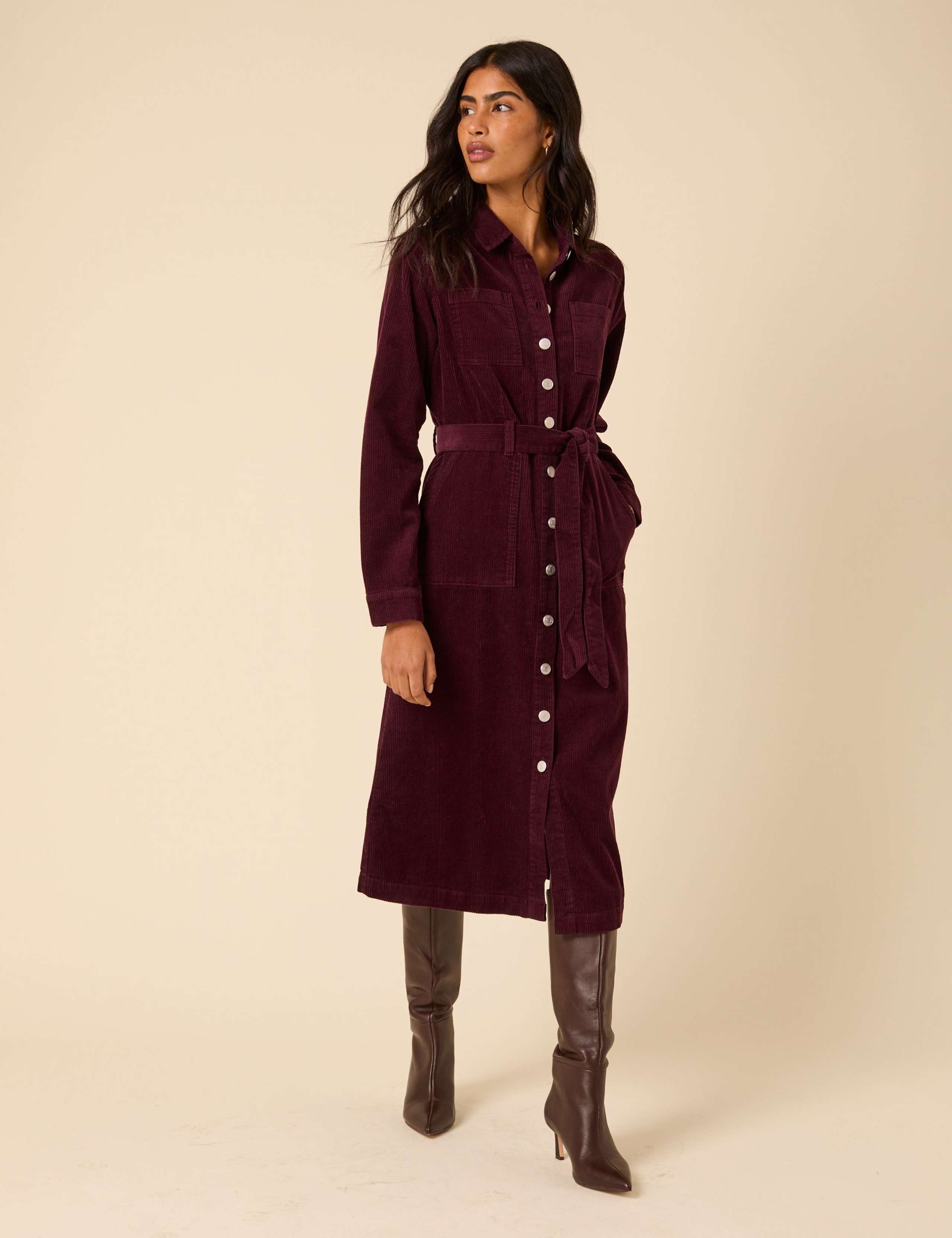 Pure Cotton Cord Midi Shirt Dress