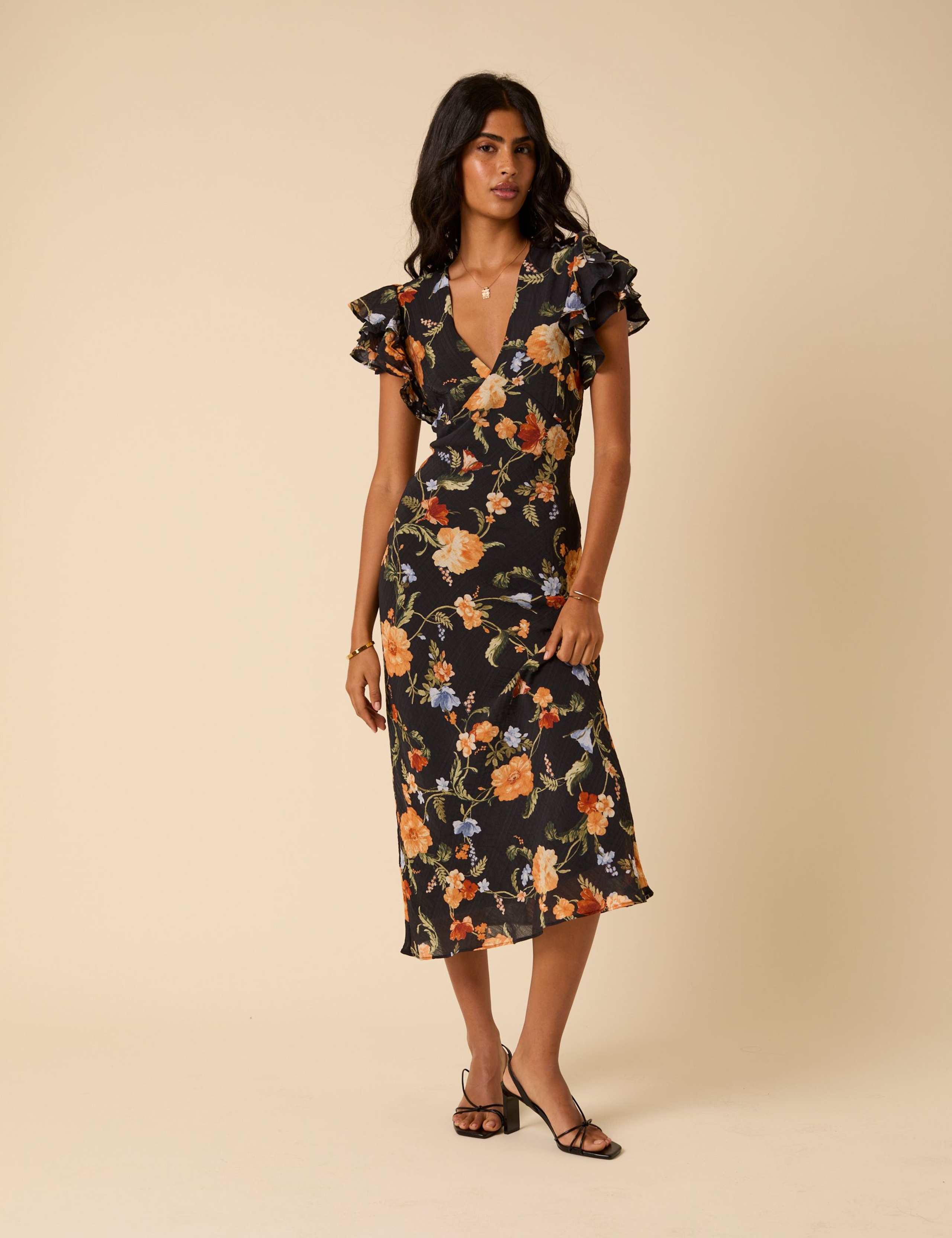 Floral V-Neck Midi Tea Dress