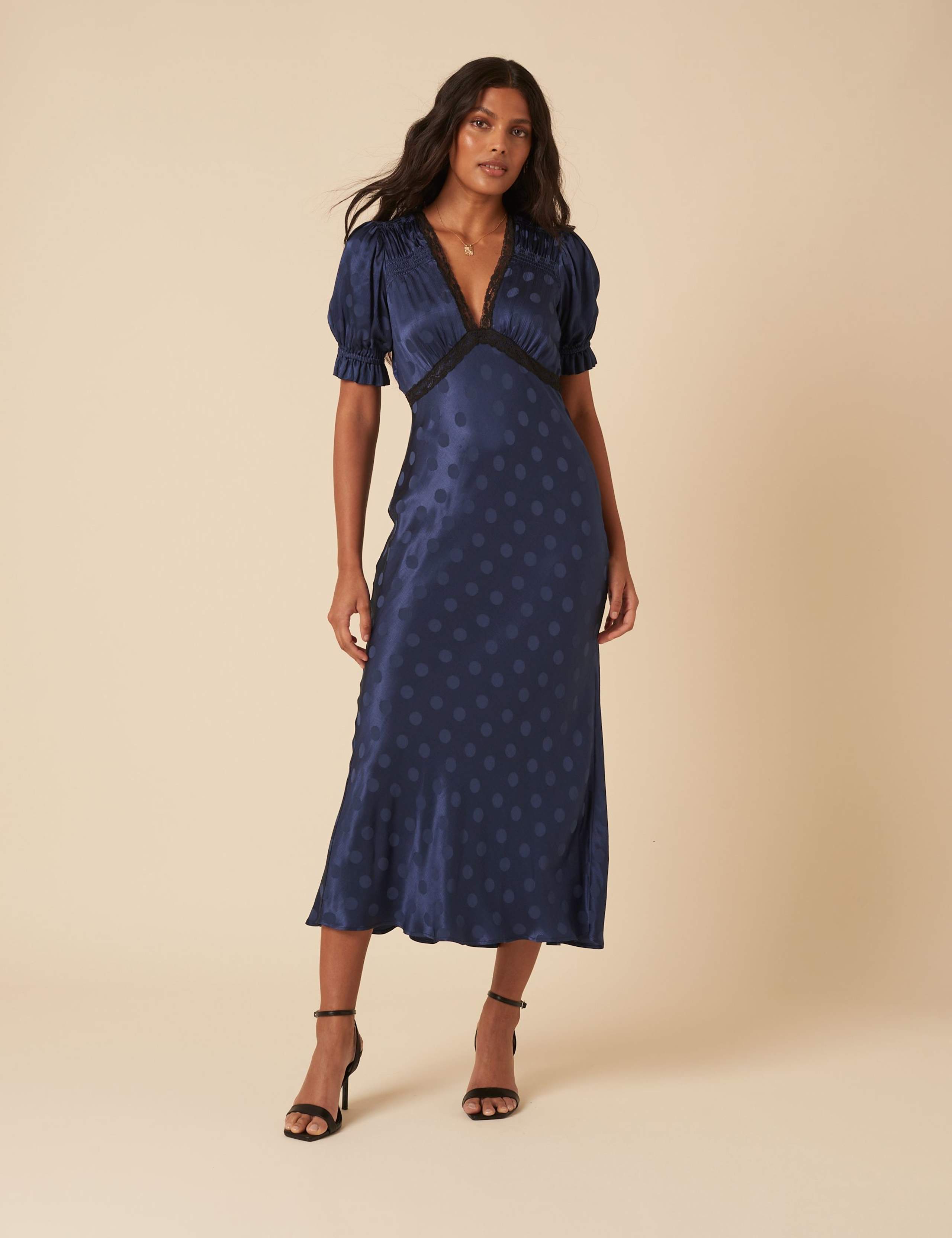 Polka Dot V-Neck Midi Tea Dress