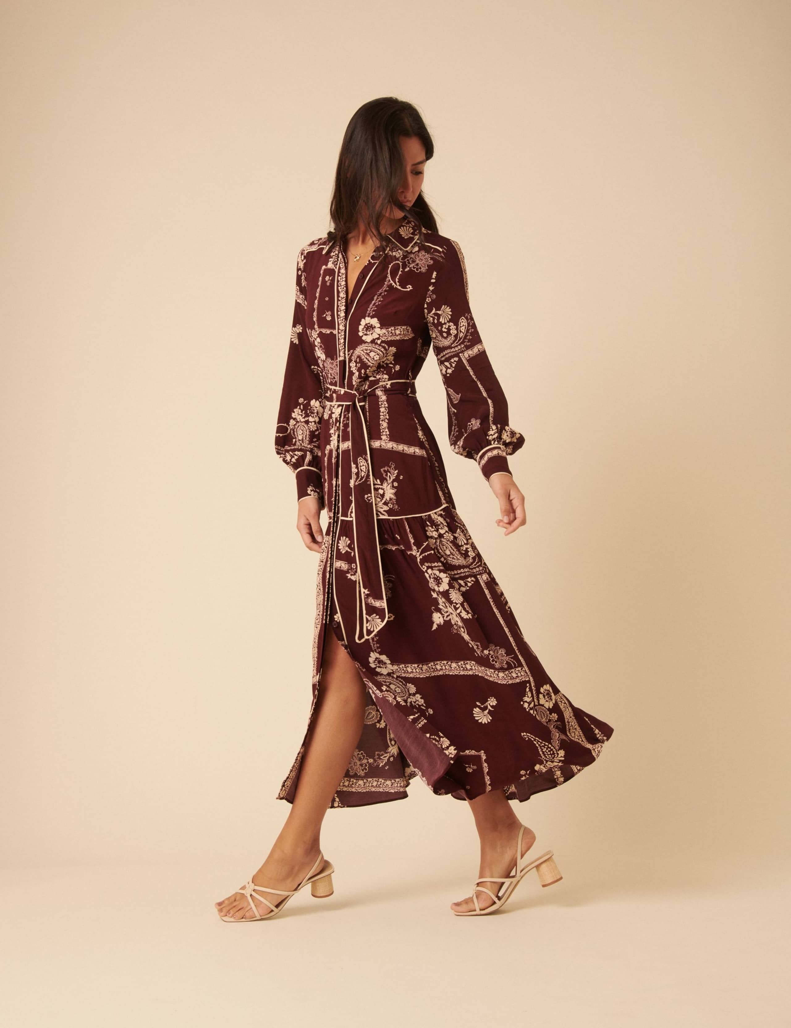 Paisley Print Button Down Maxi Shirt Dress