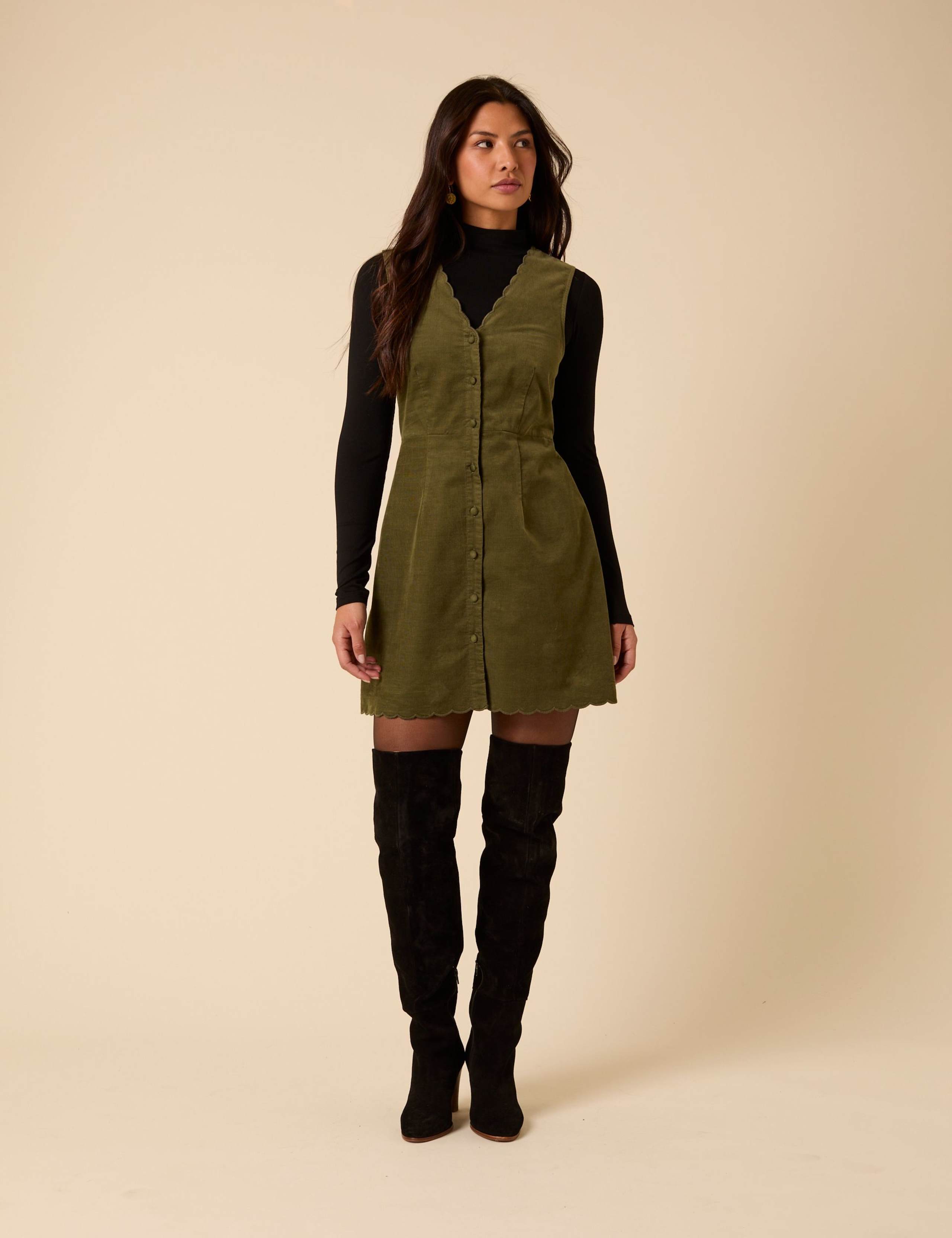 Pure Cotton Scallop Trim Pinafore Mini Dress