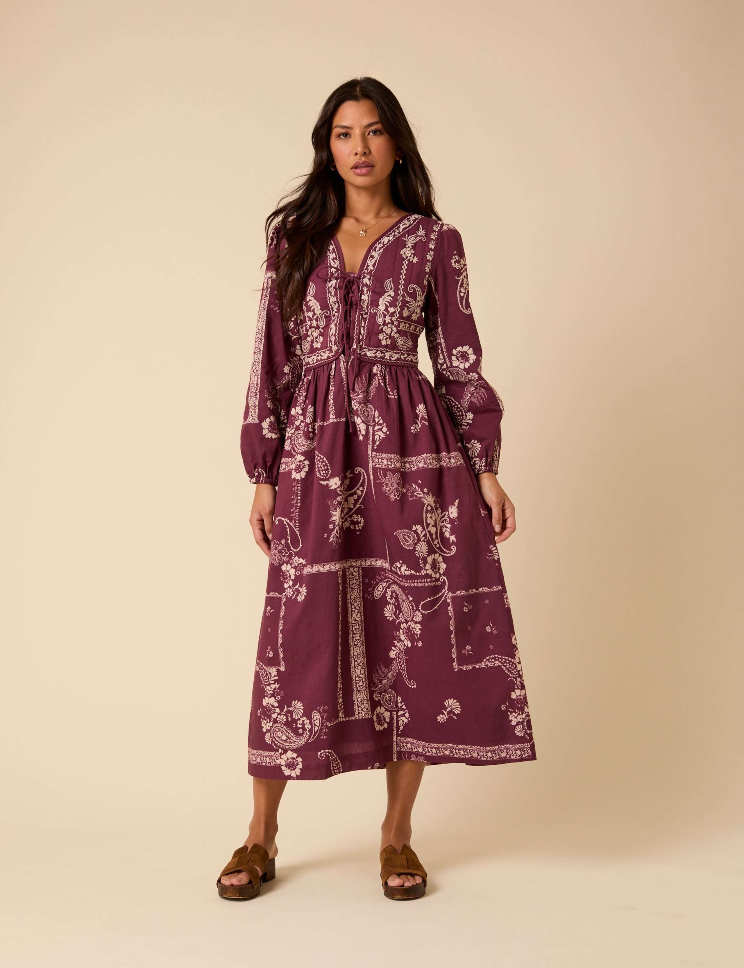 Pure Cotton Paisley Tie Front Midi Dress