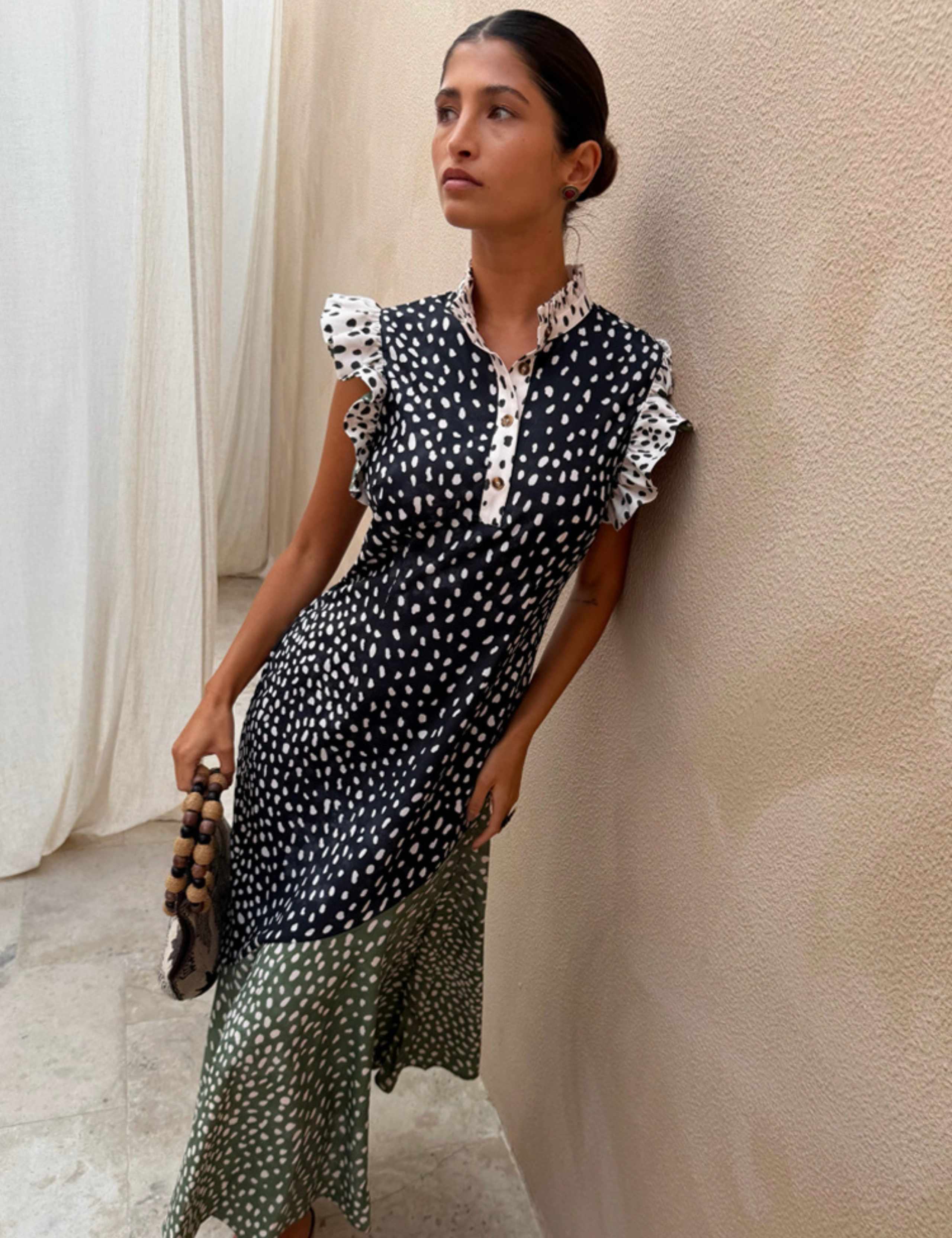 Animal Print High Neck Maxi Skater Dress