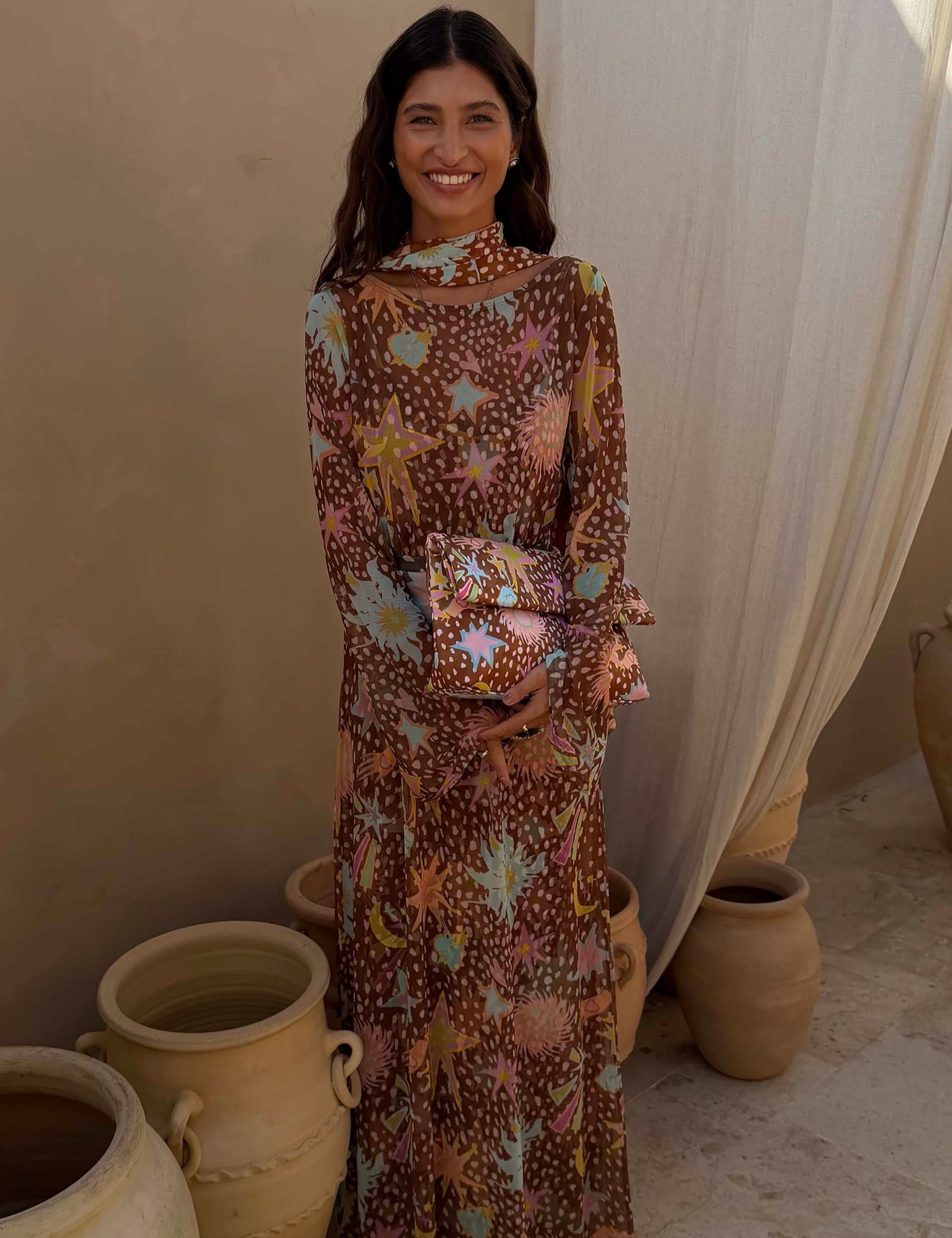 Mesh Printed Maxi Relaxed Dress