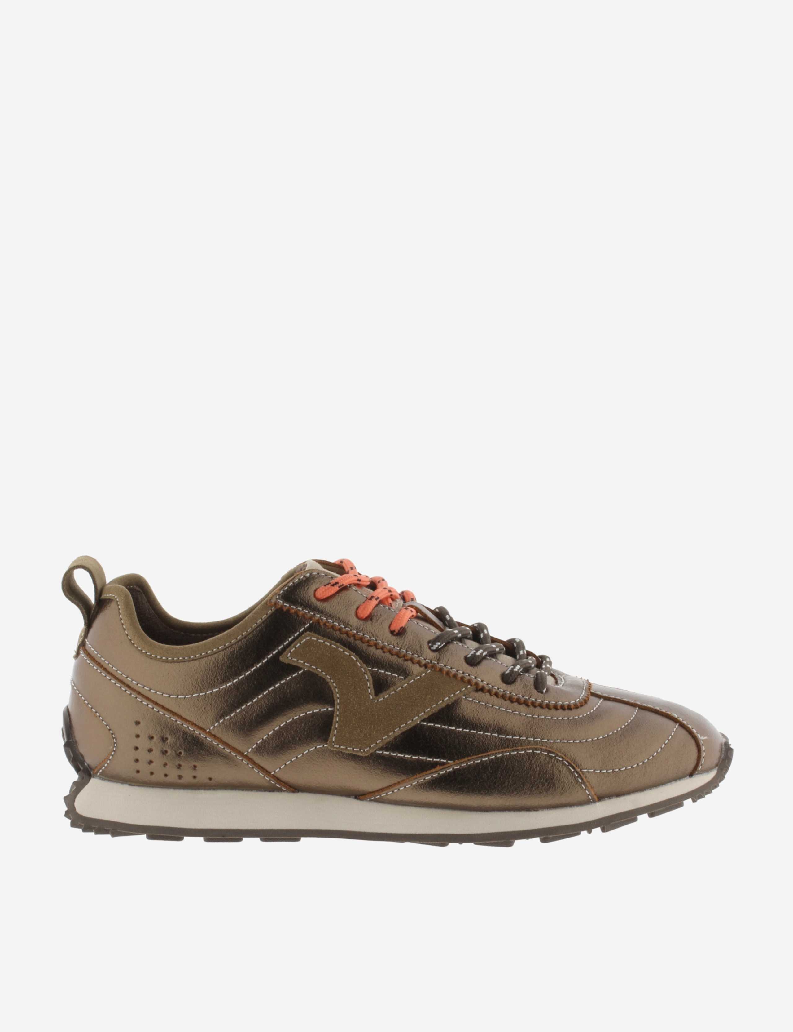 Leather Lace Up Metallic Trainers
