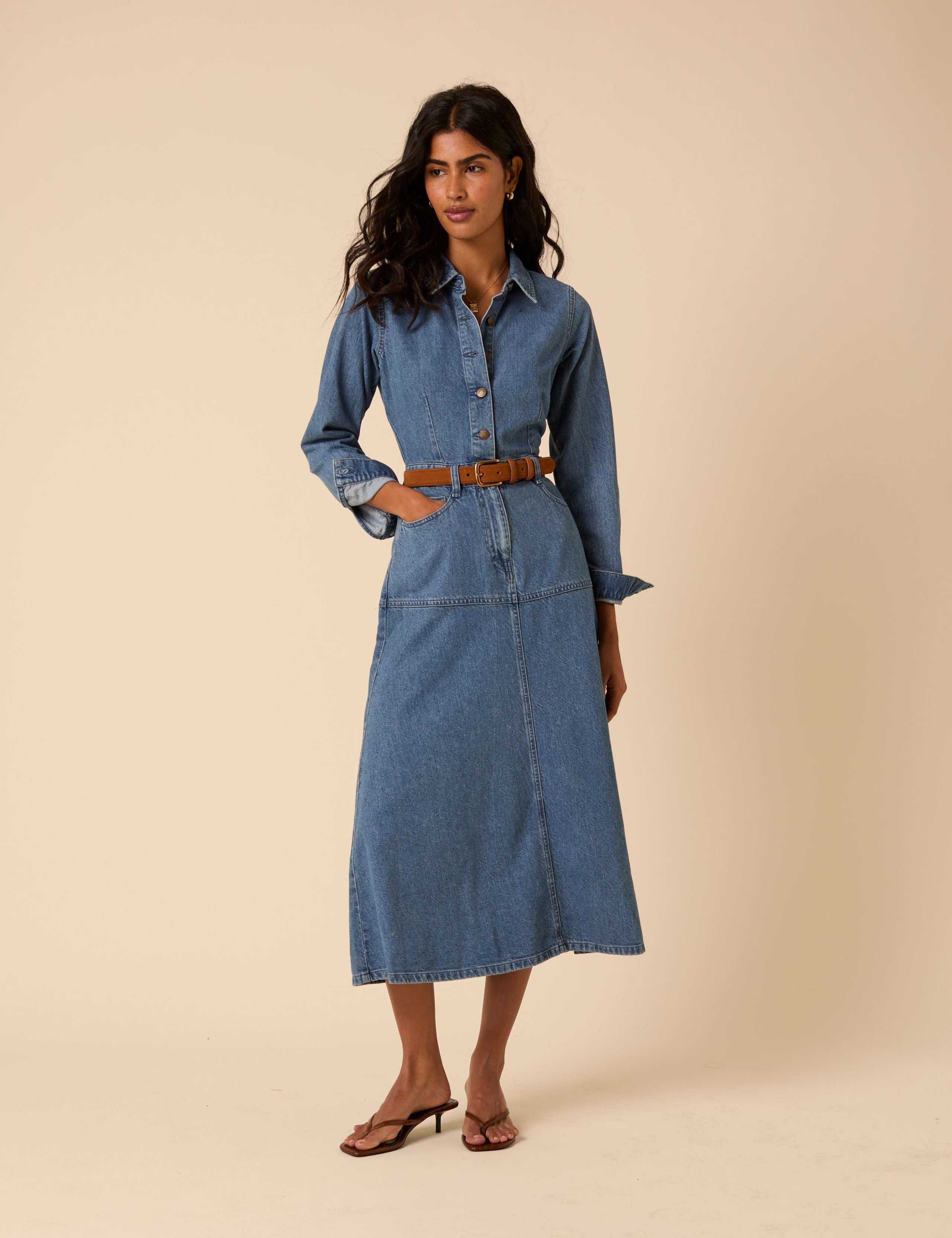 Denim Midi Shirt Dress