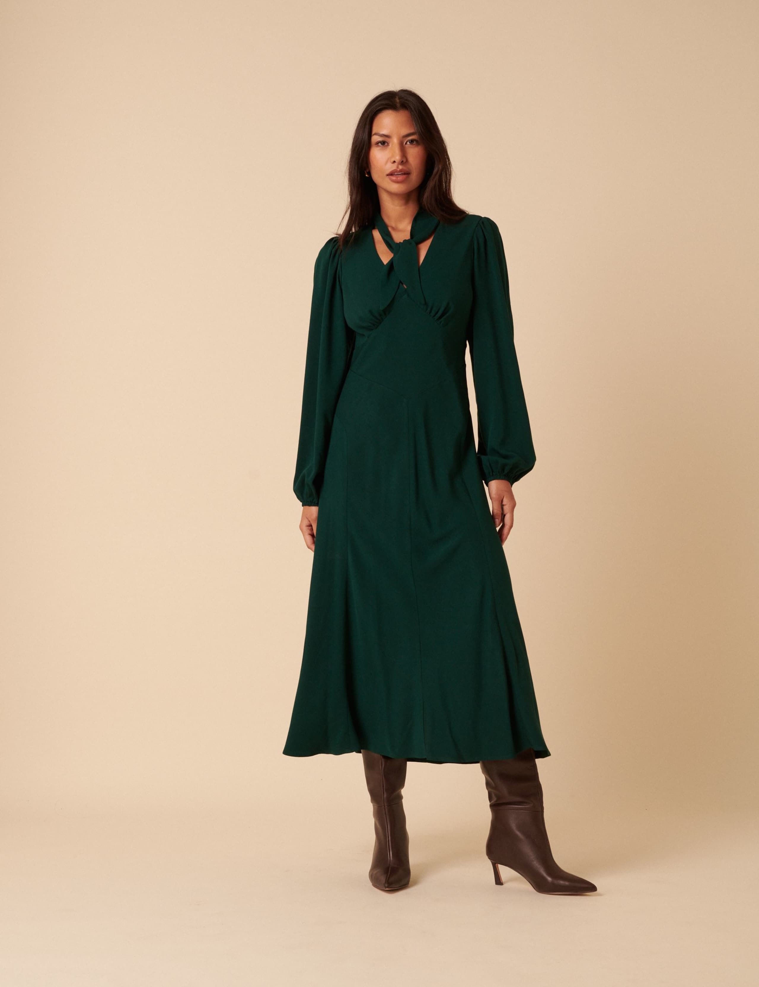 Tie Detail Waisted Midi Dress