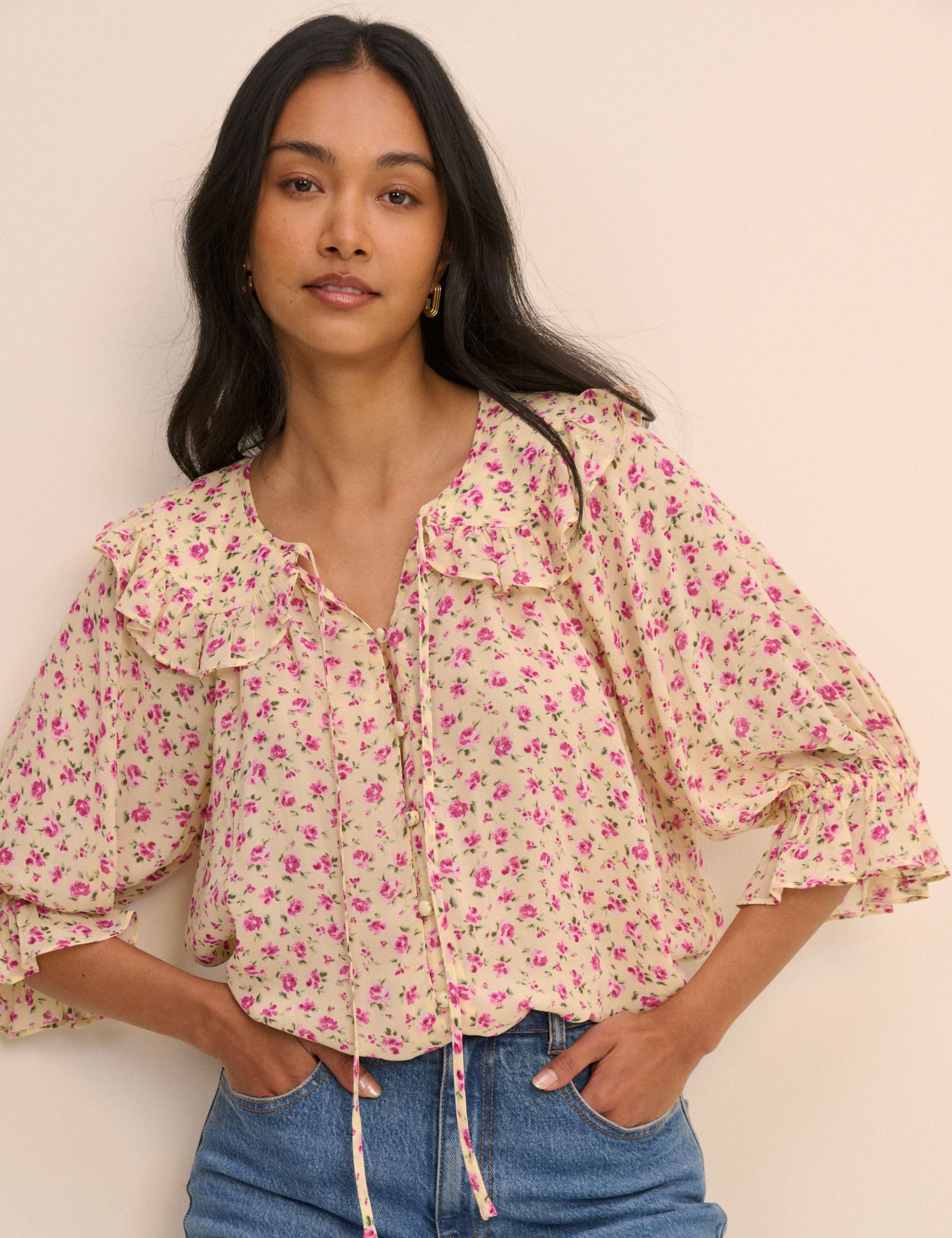 Floral Collared Tie Neck Blouse