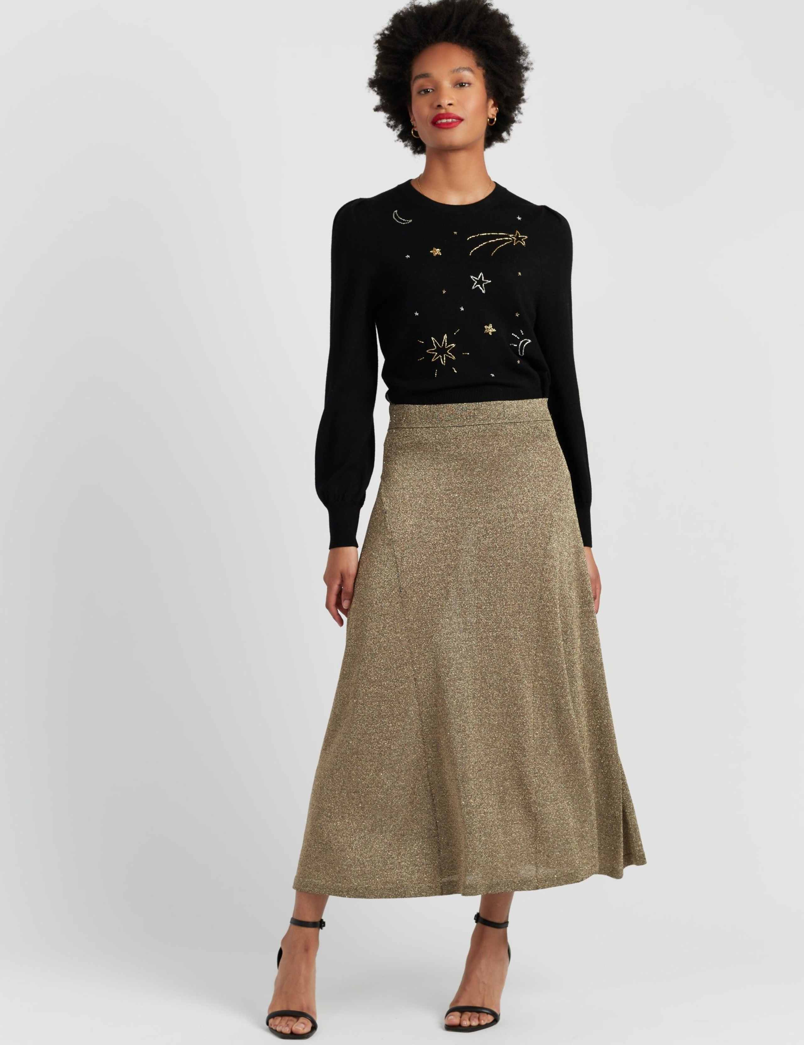 Wool Rich Metallic Midi Skirt with Cashmere