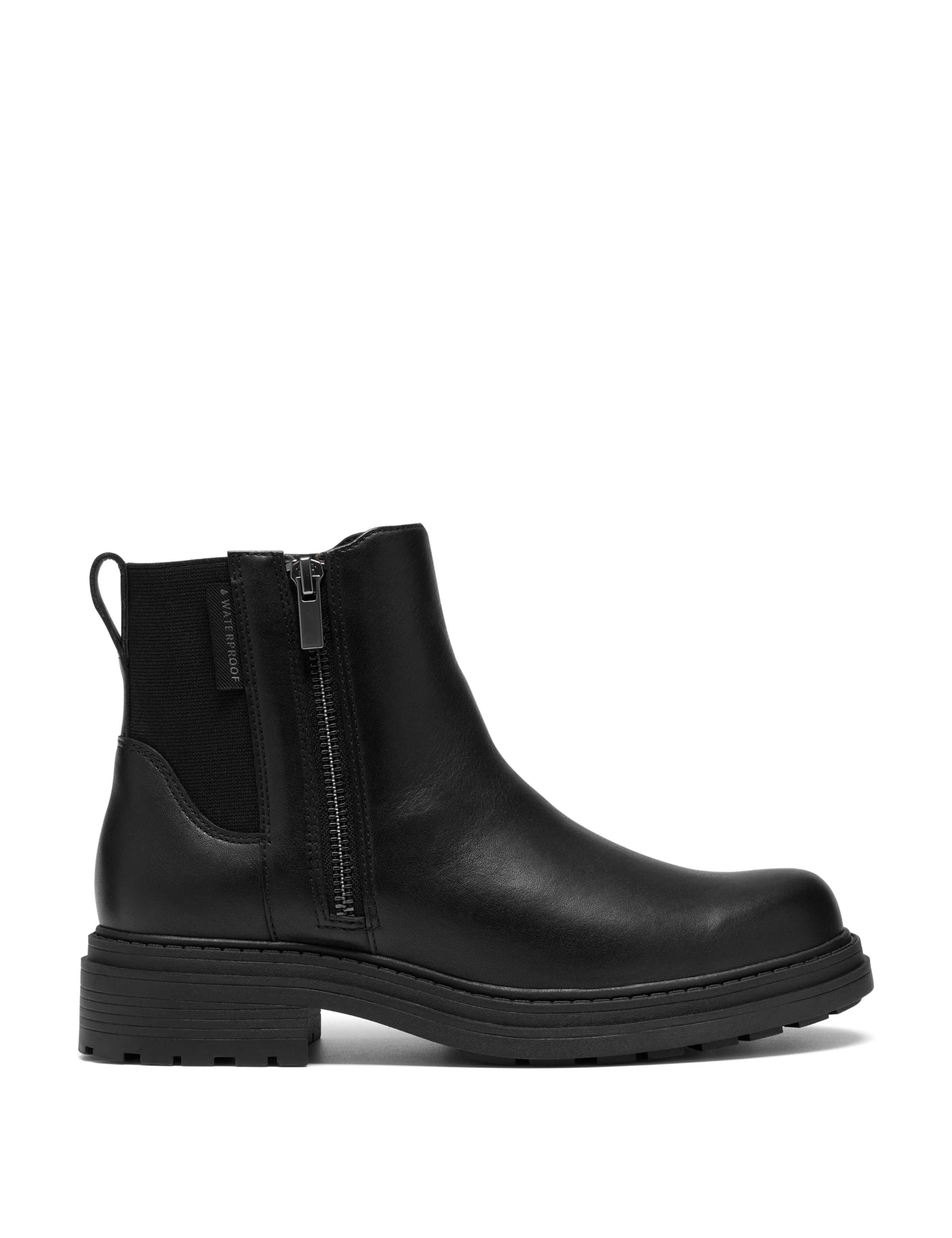 Leather Waterproof Block Heel Ankle Boots