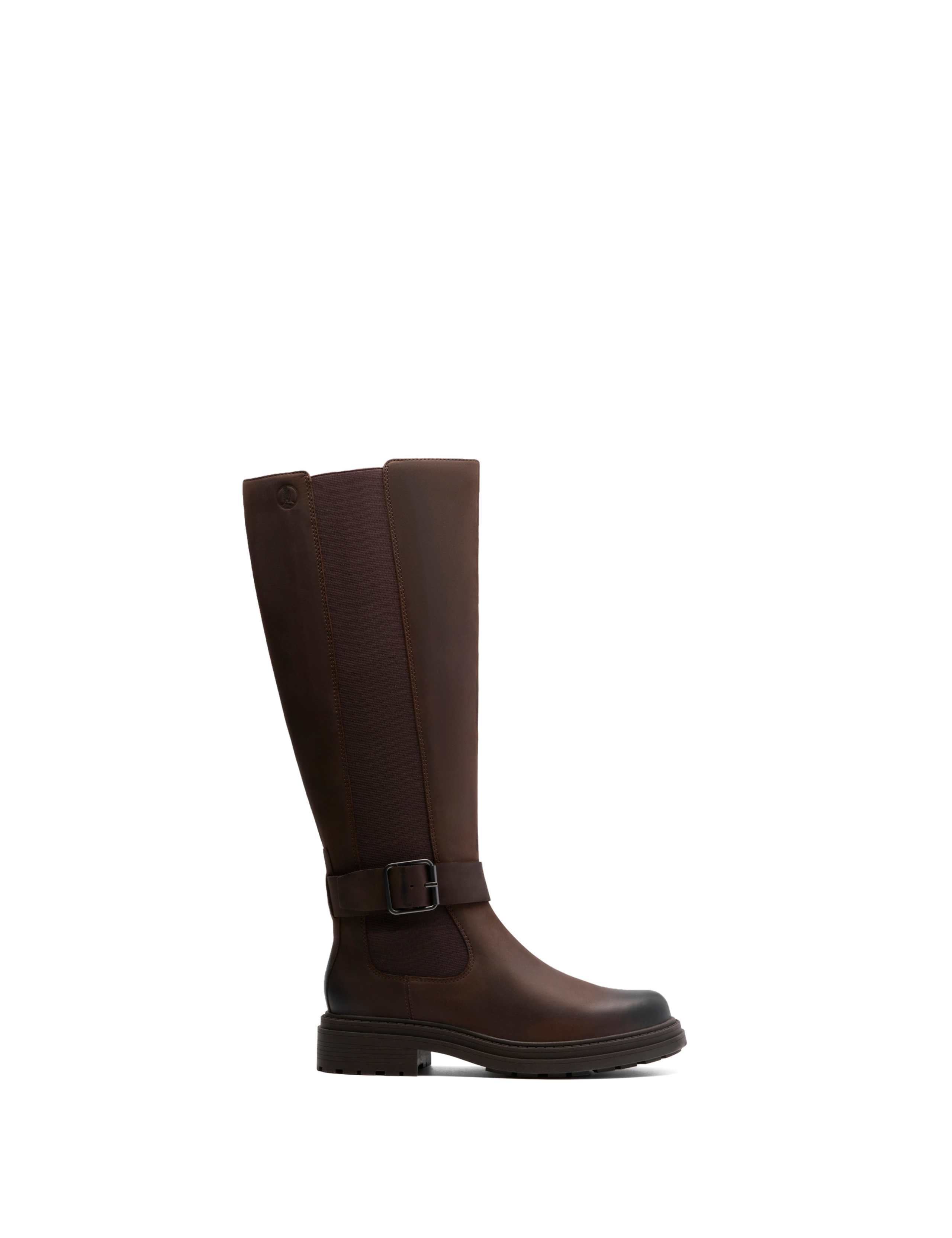 Leather Buckle Block Heel Knee High Boots