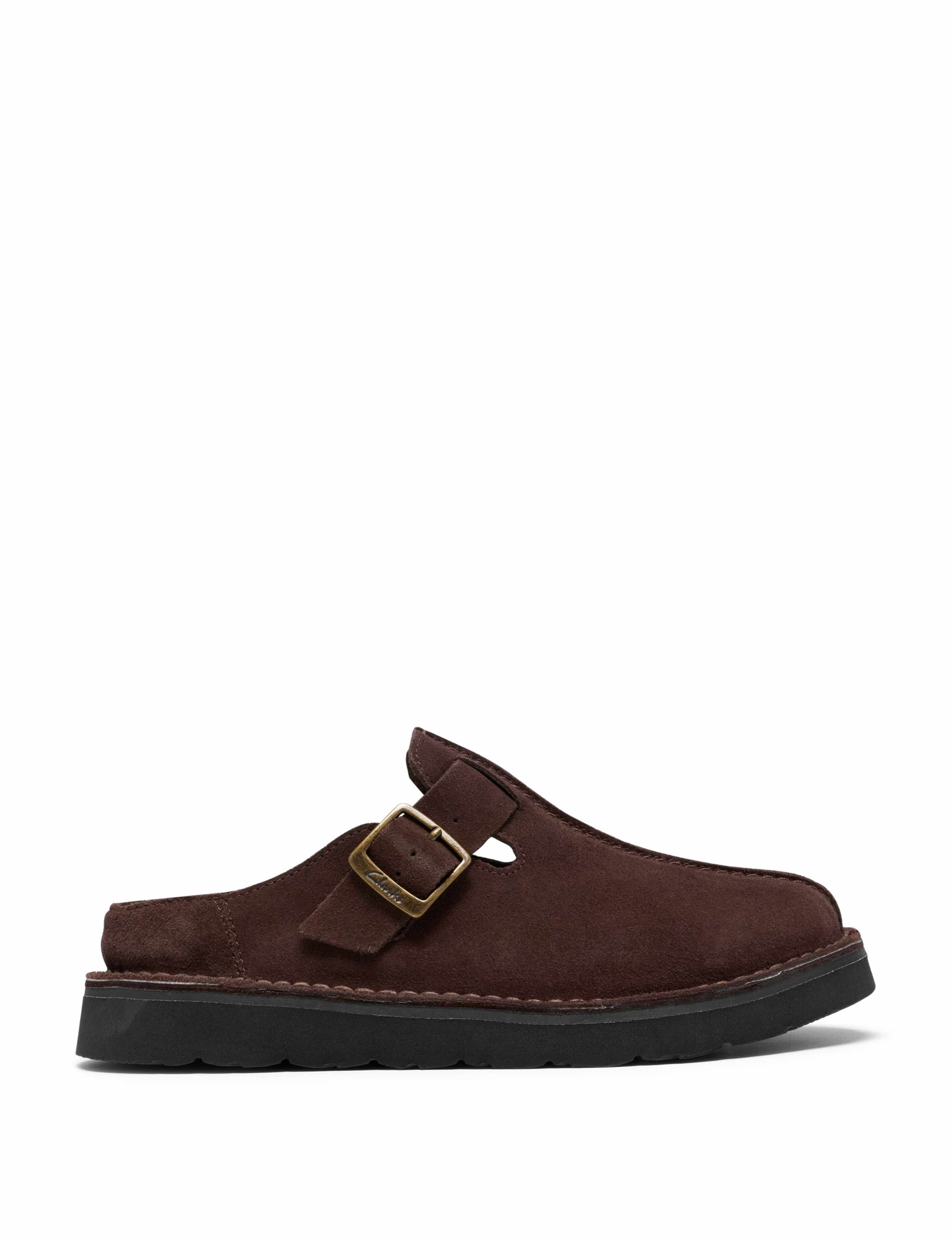 Suede Buckle Mules