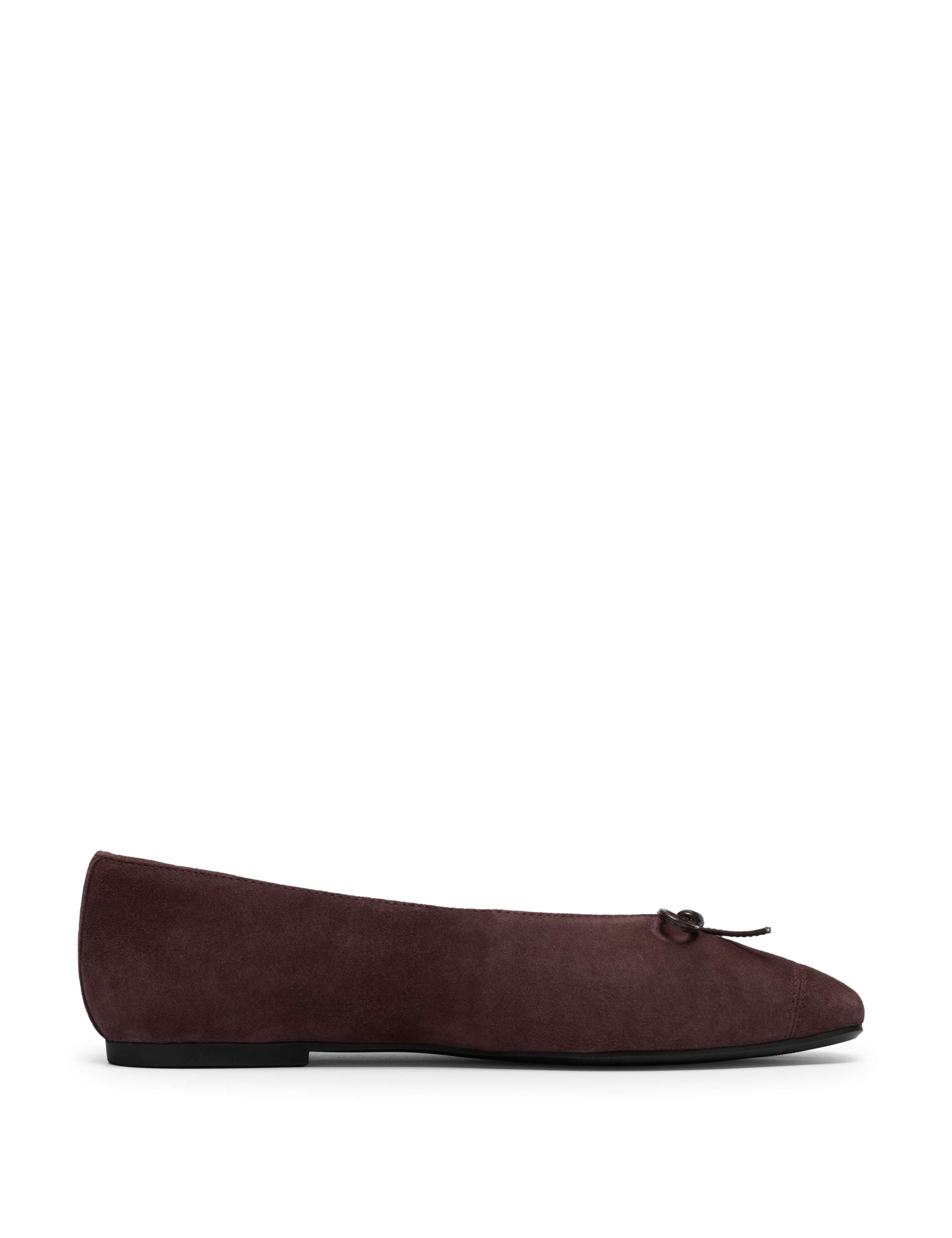 Leather Bow Square Toe Ballet Pumps