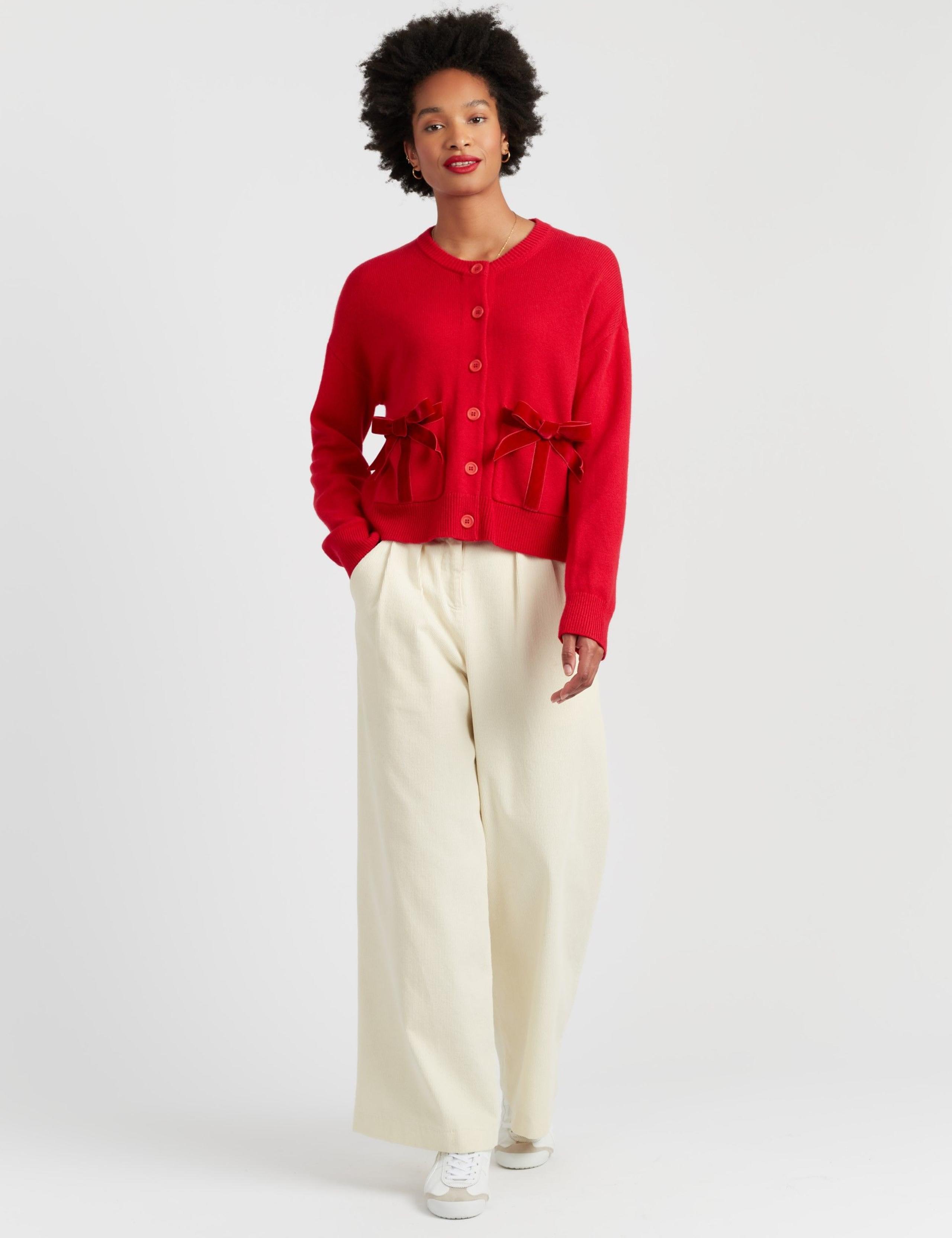 Wool Rich Bow Detail Cardigan with Cashmere