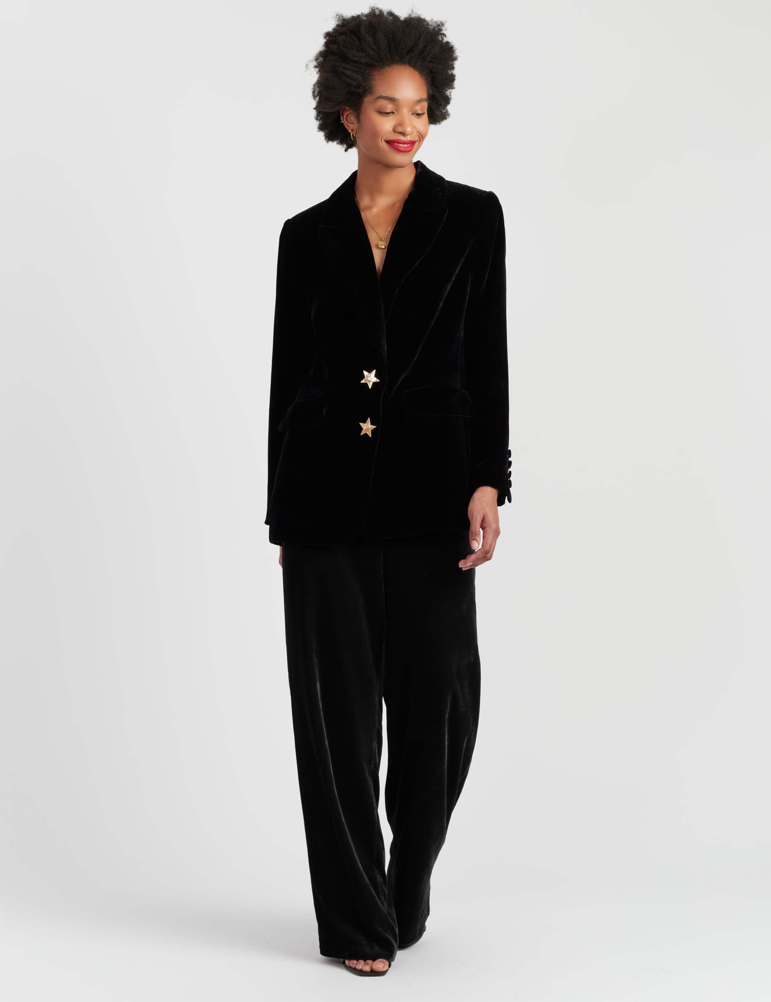 Velvet Tailored Single Breasted Blazer
