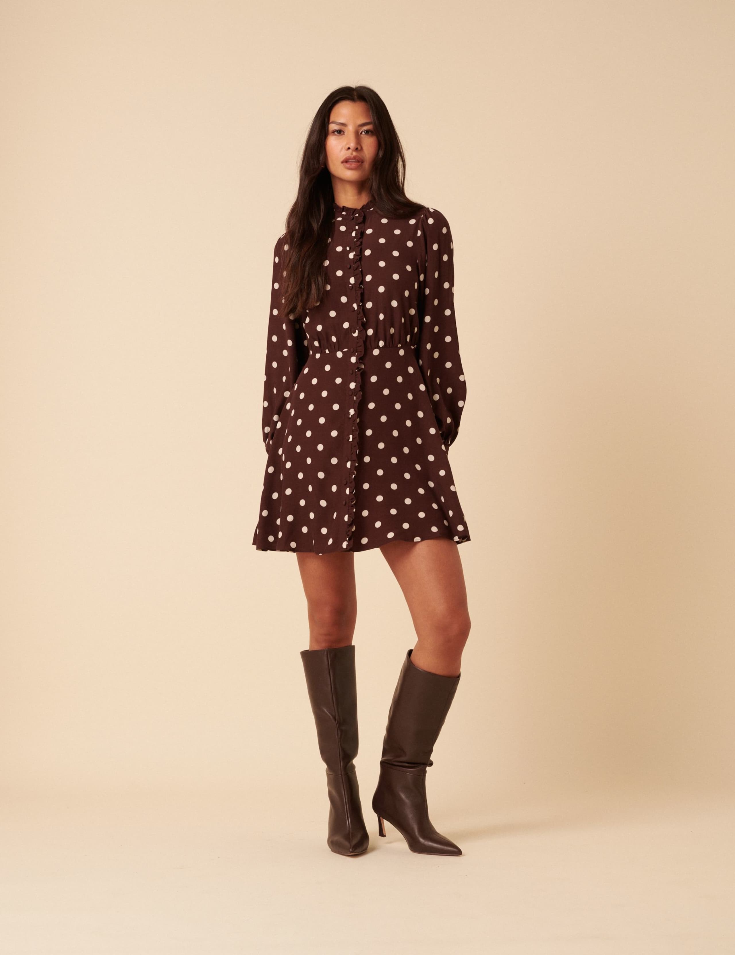 High Neck Mini Shirt Dress
