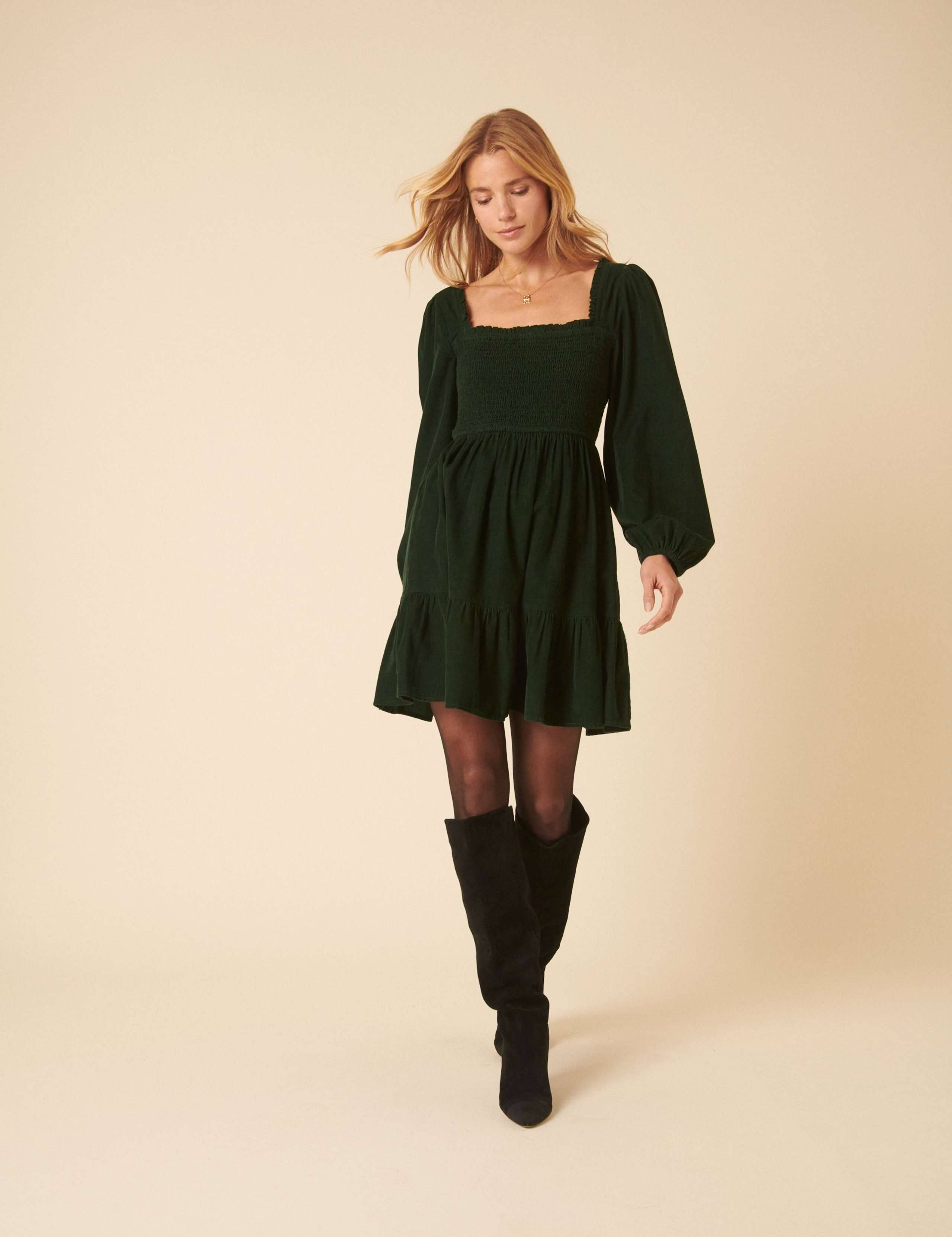 Cotton Shirred Mini Dress