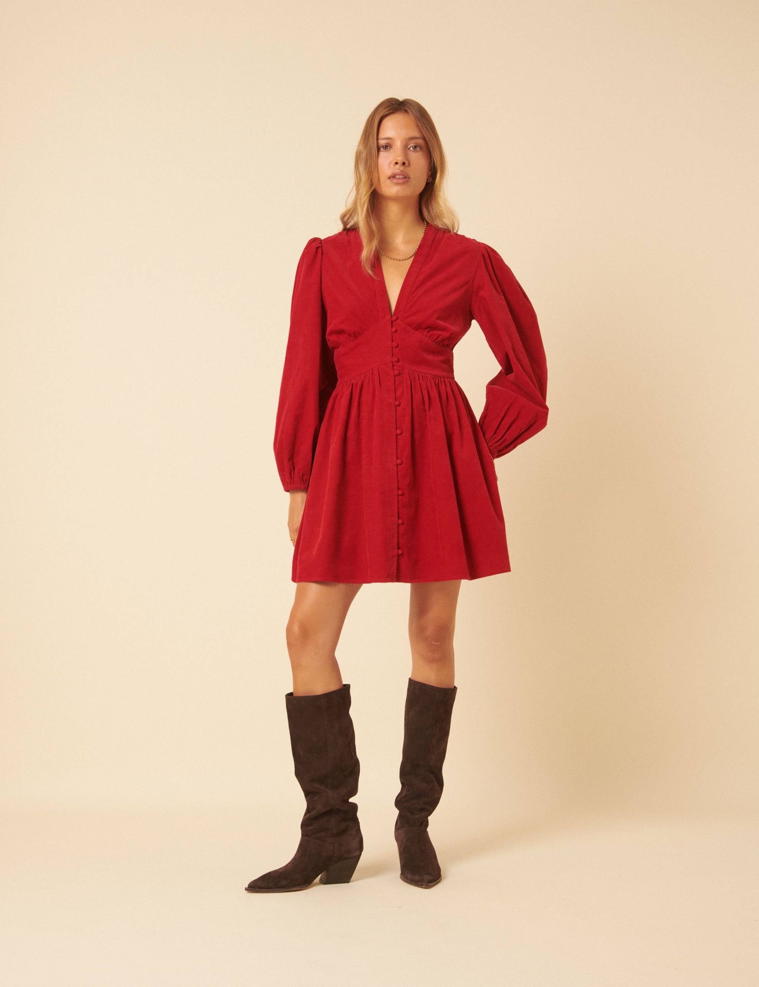 Cotton V-Neck Mini Dress