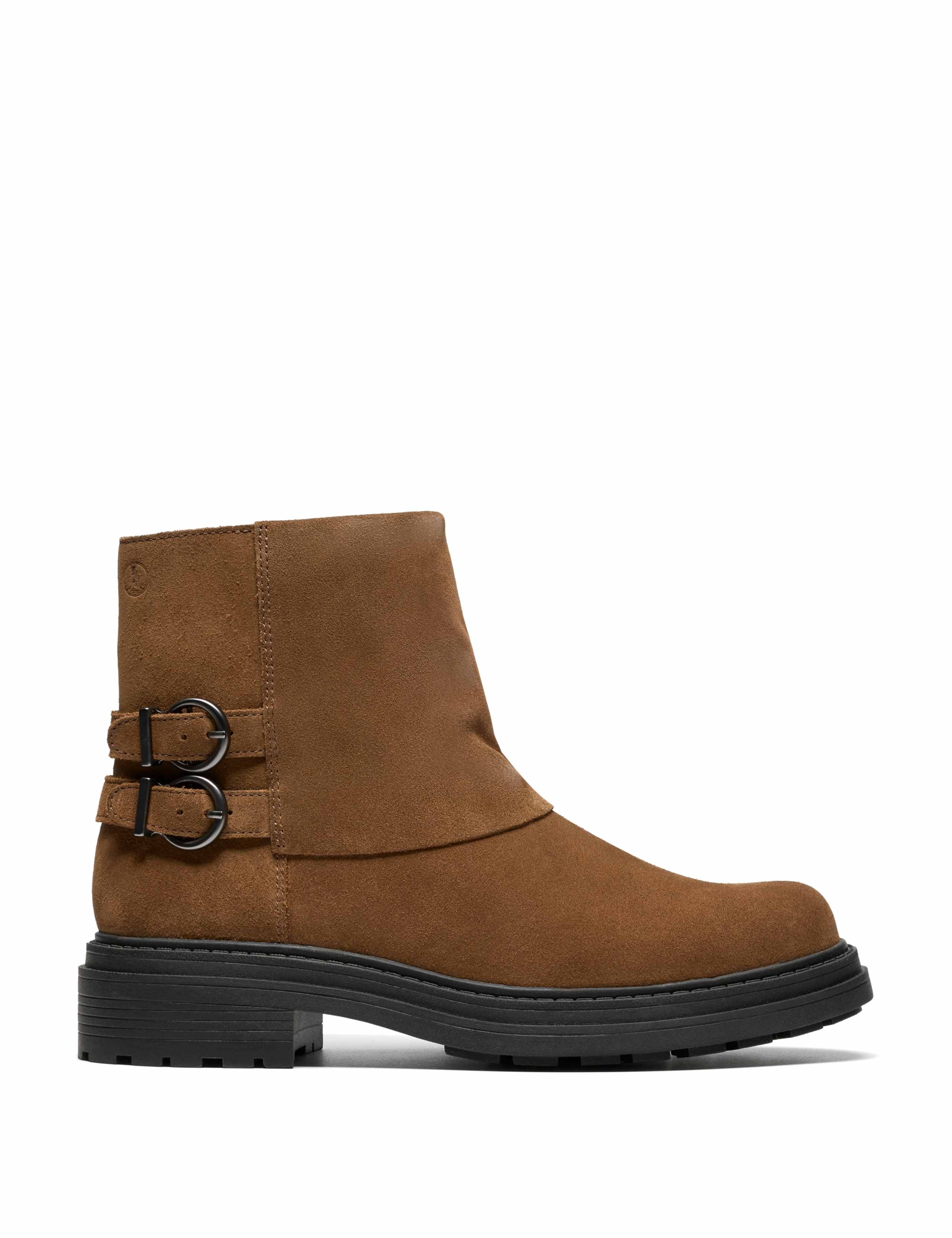 Suede Buckle Block Heel Ankle Boots