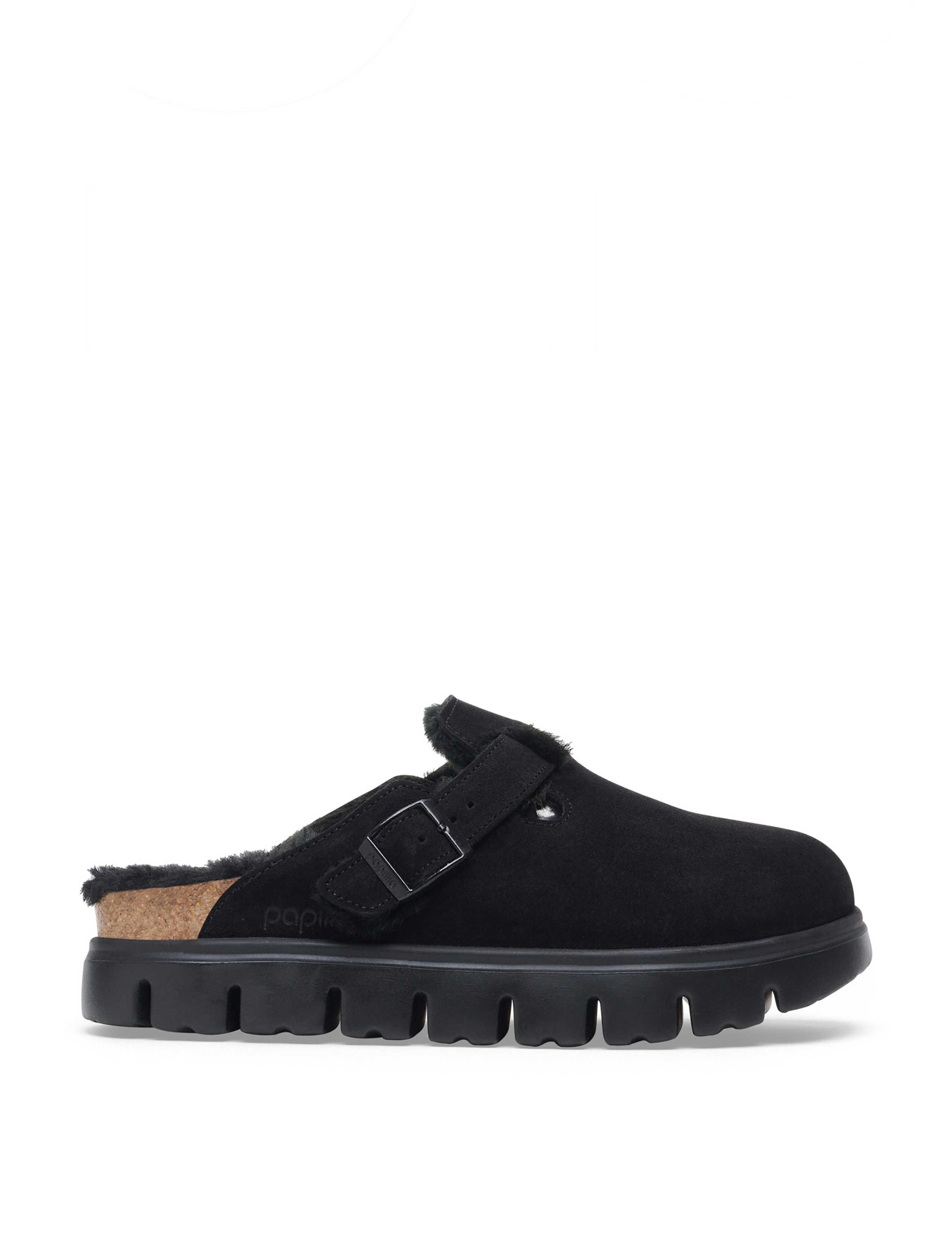 Boston Chunky Suede Shearling Buckle Clogs